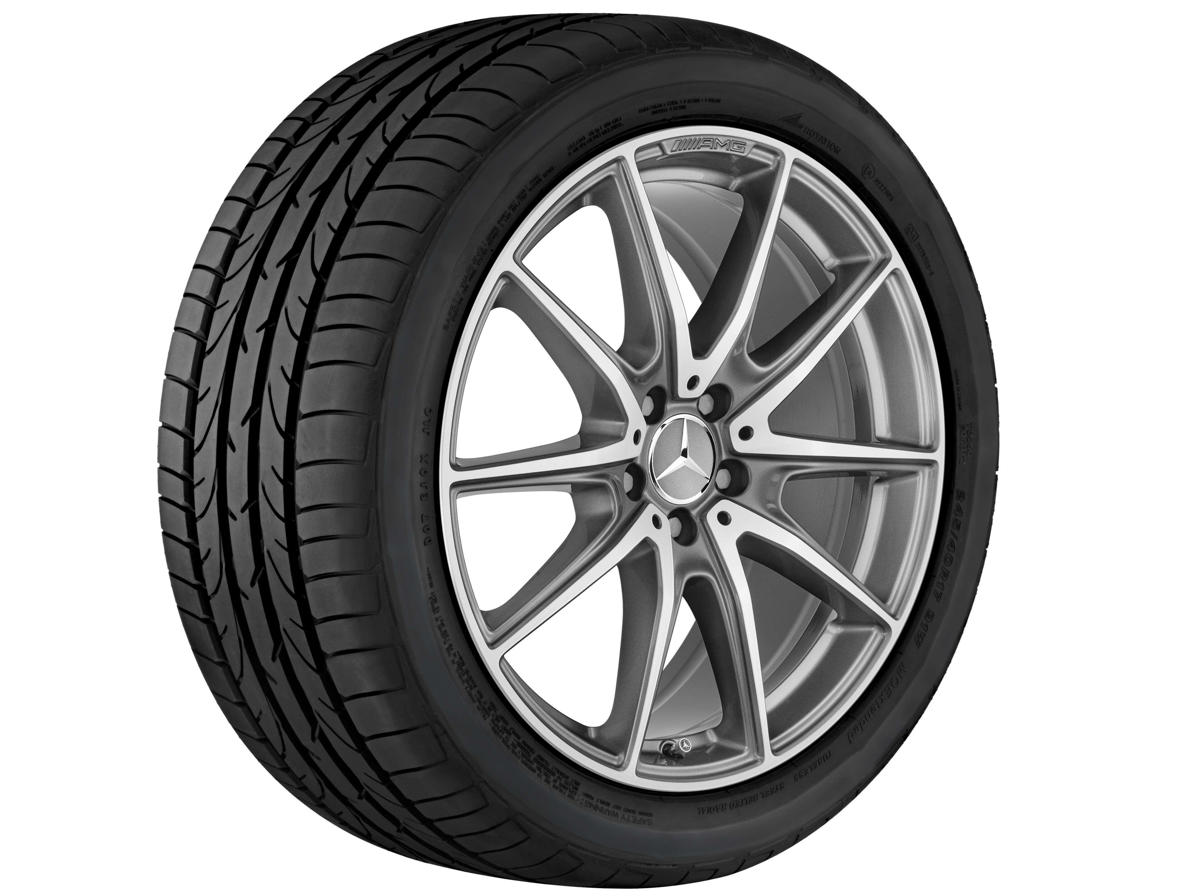 Kolo AMG s 10 paprsky, 50,8 cm (20 palců) - 9,5 J x 20 ET 38, šedá titanium, soustružené do lesku