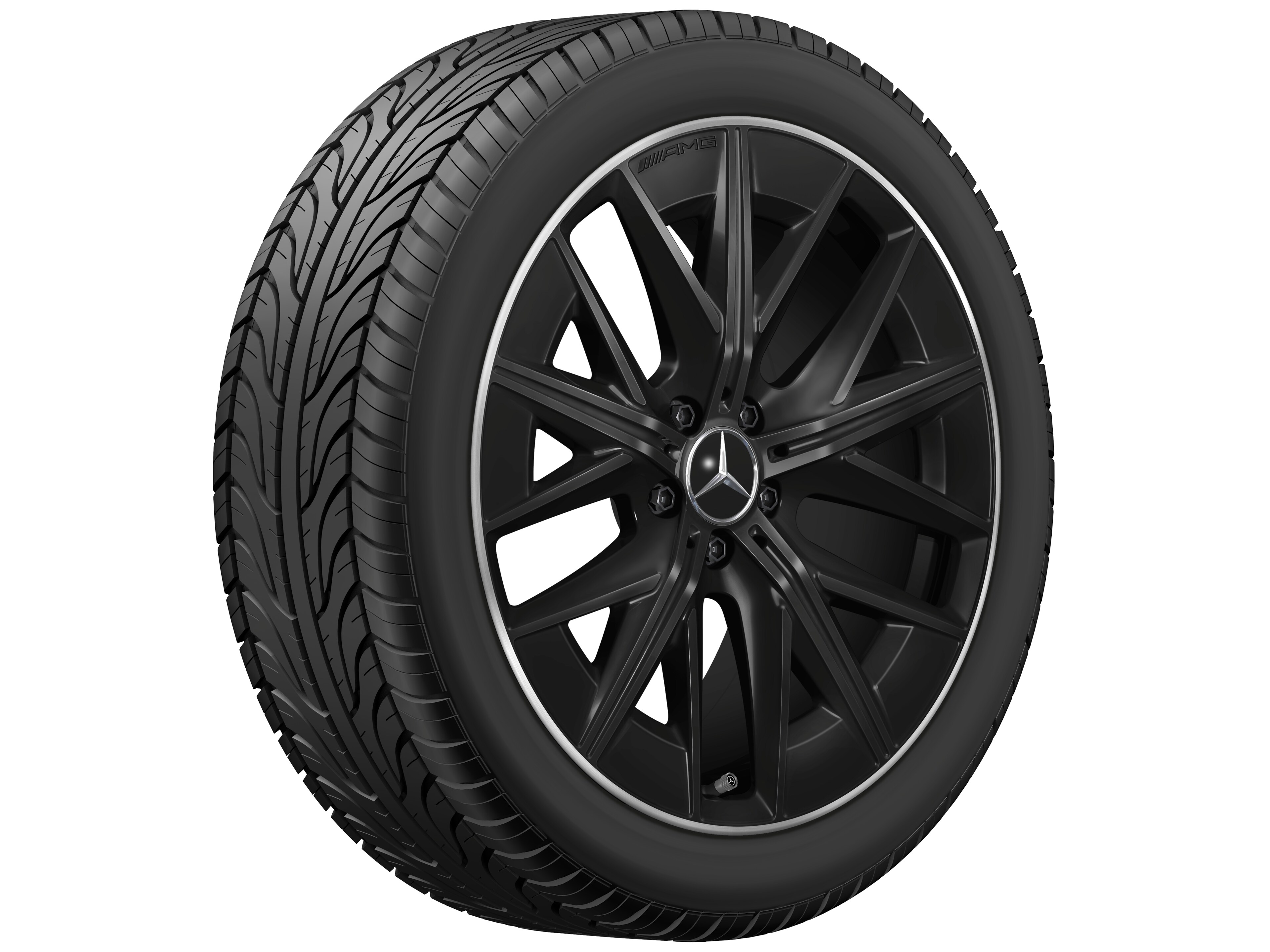 Kolo AMG z lehkých slitin, ve vícepaprskovém provedení, 50,8 cm (20 palců), Okraj ráfku leštěný, aerodynamicky optimalizovaná - 9 J x 20 ET 60,8, černá, Okraj ráfku leštěný