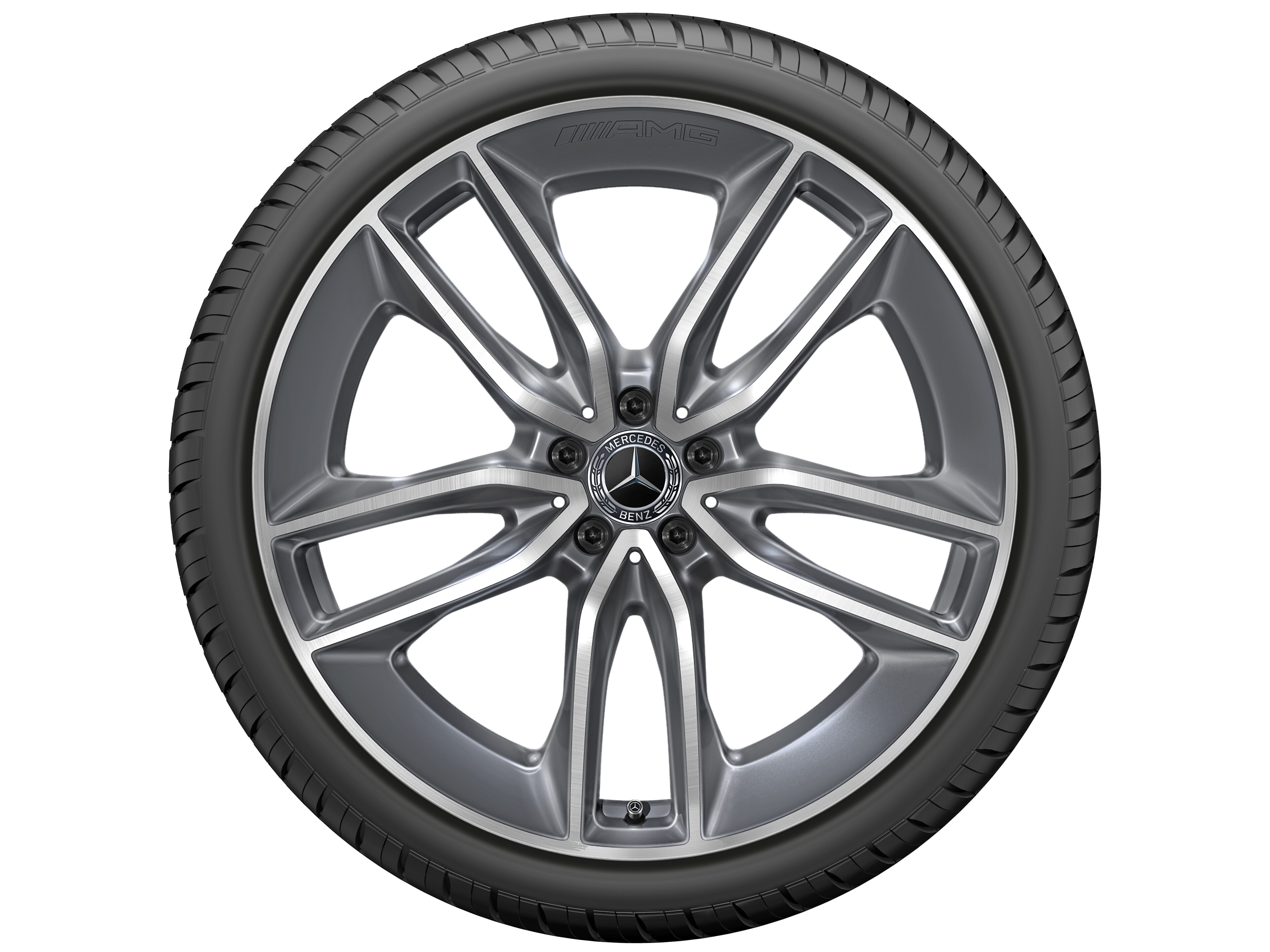 Kolo AMG s 5 dvojitými paprsky, 55,9 cm (22 palců) - 11 J x 22 ET 50, tremolit metalický, soustružené do lesku