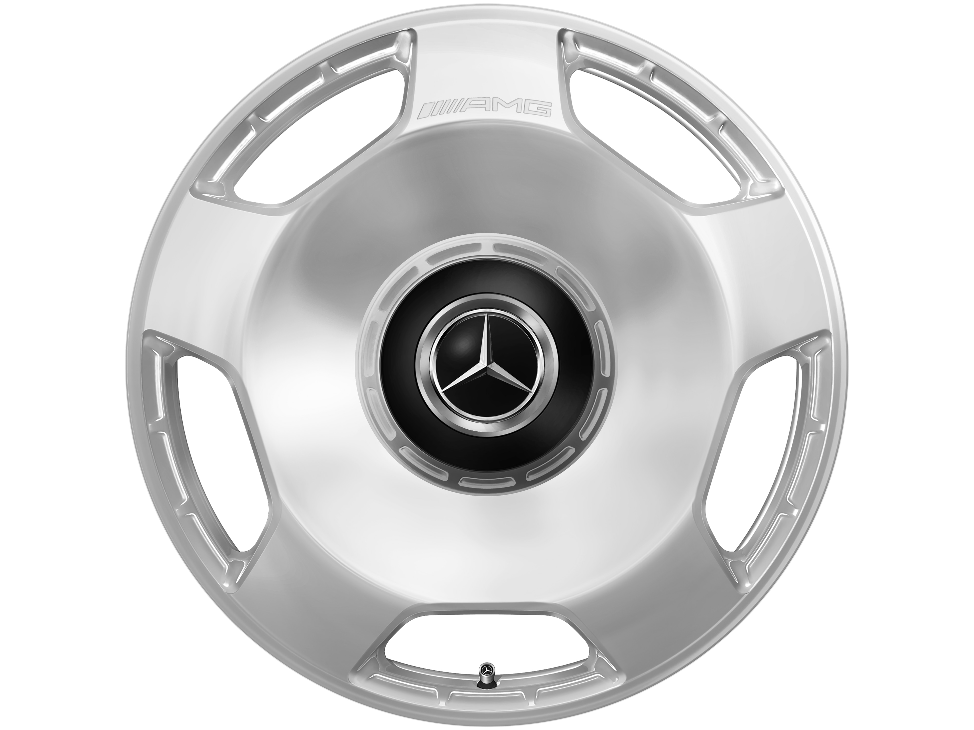 Kované kolo AMG v provedení s 5 otvory, 53,3 cm (21 palců) - 10 J x 21 ET 30, stříbrné barvy, vysoce leštěné