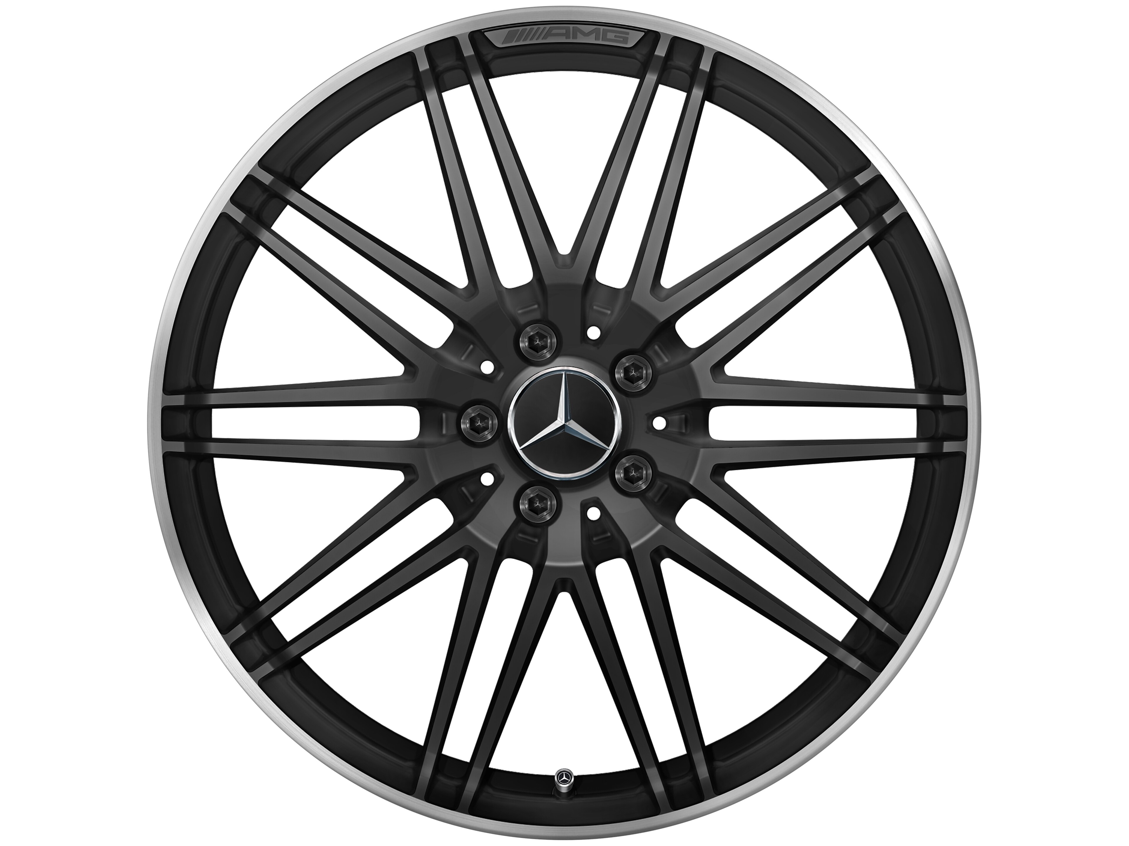 Kované kolo AMG V provedení s 10 paprsky, 50,8 cm (20 palců), Okraj ráfku leštěný - 11 J x 20 ET 68, černá matná, Okraj ráfku leštěný