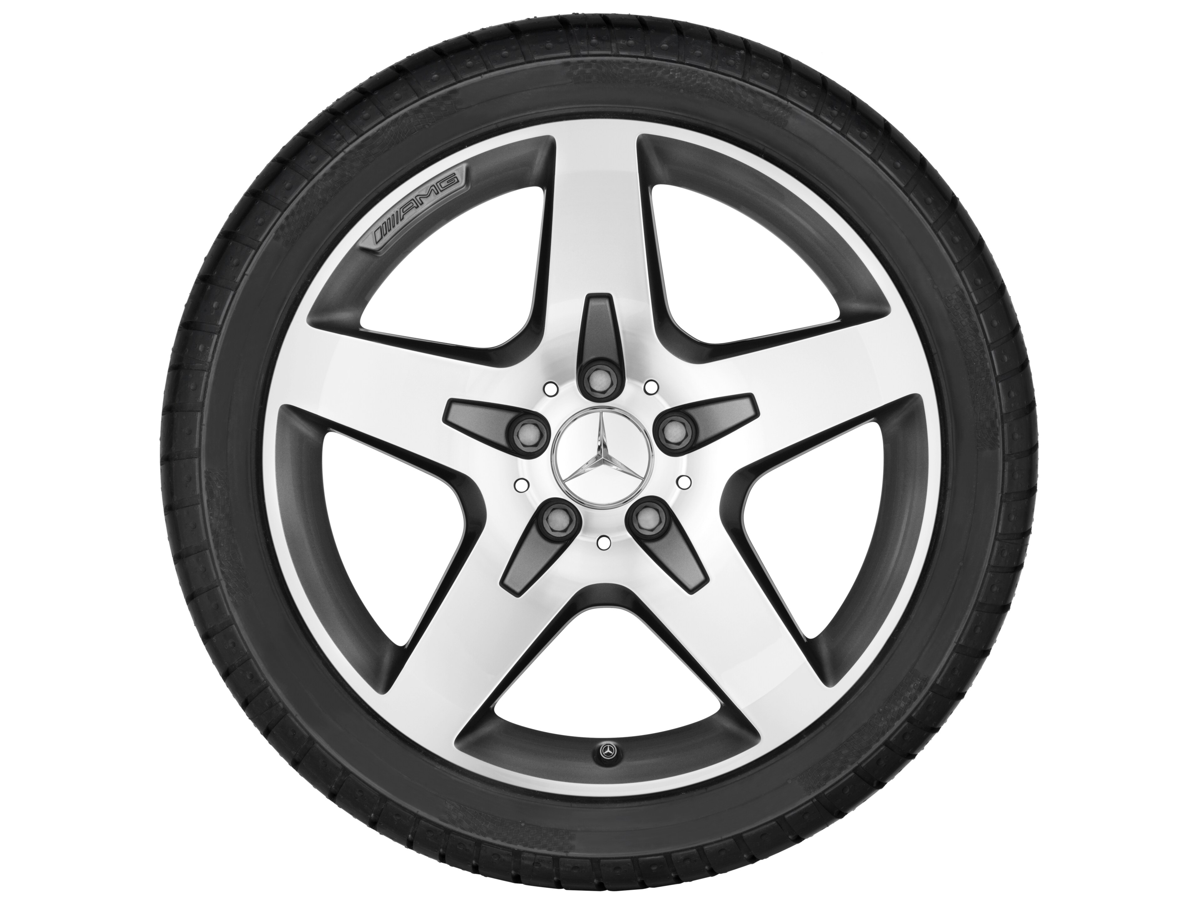 Kolo AMG s 5 paprsky, 45,7 cm (18 palce) - 7 J x 18 ET 46, šedá titanium, soustružené do lesku