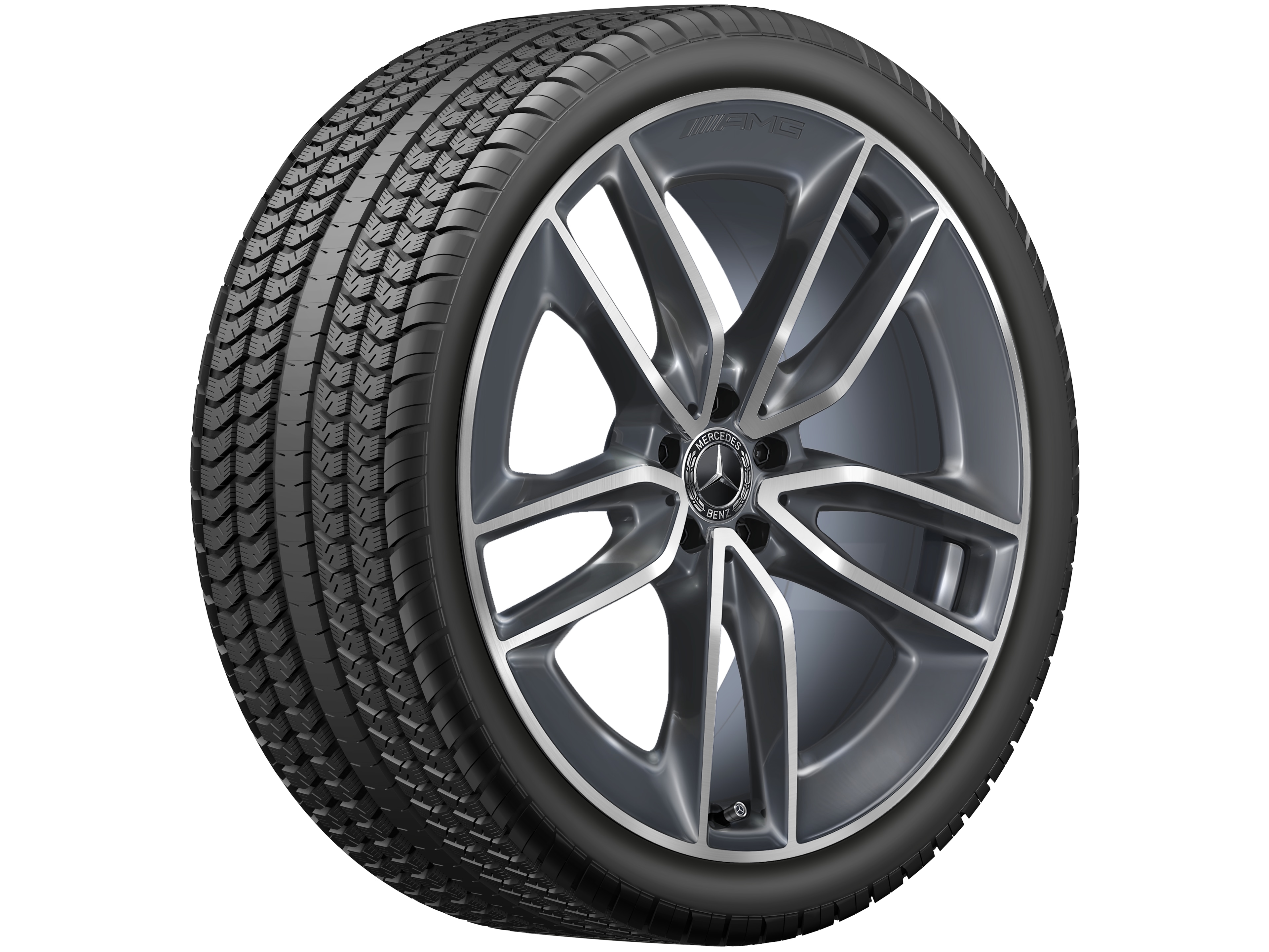 Kolo AMG s 5 dvojitými paprsky, 55,9 cm (22 palců) - 11 J x 22 ET 50, tremolit metalický, soustružené do lesku