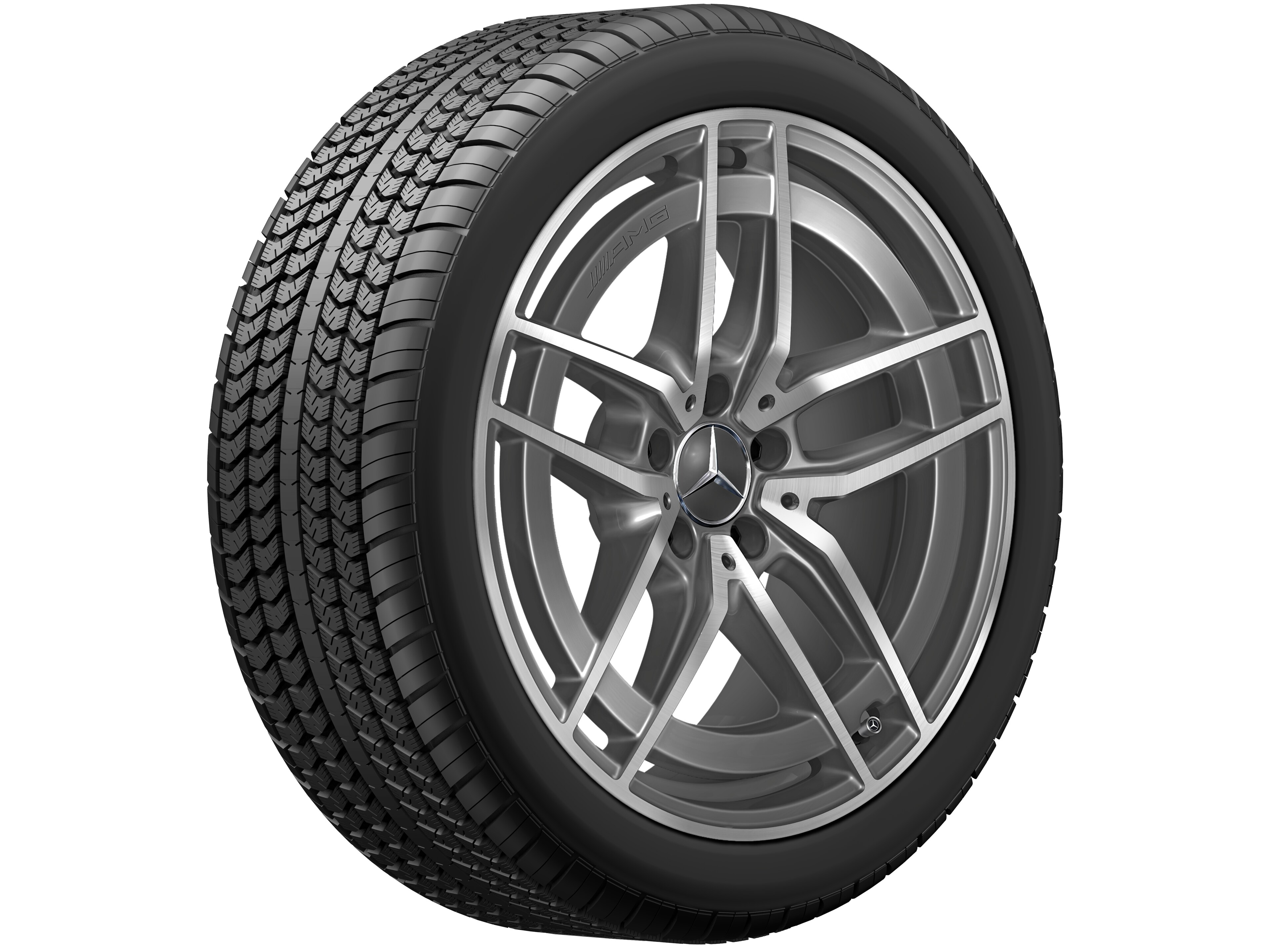 Kolo AMG s 5 dvojitými paprsky, 48,3 cm (19 palců) - 8 J x 19 ET 20, šedá tantalum, soustružené do lesku
