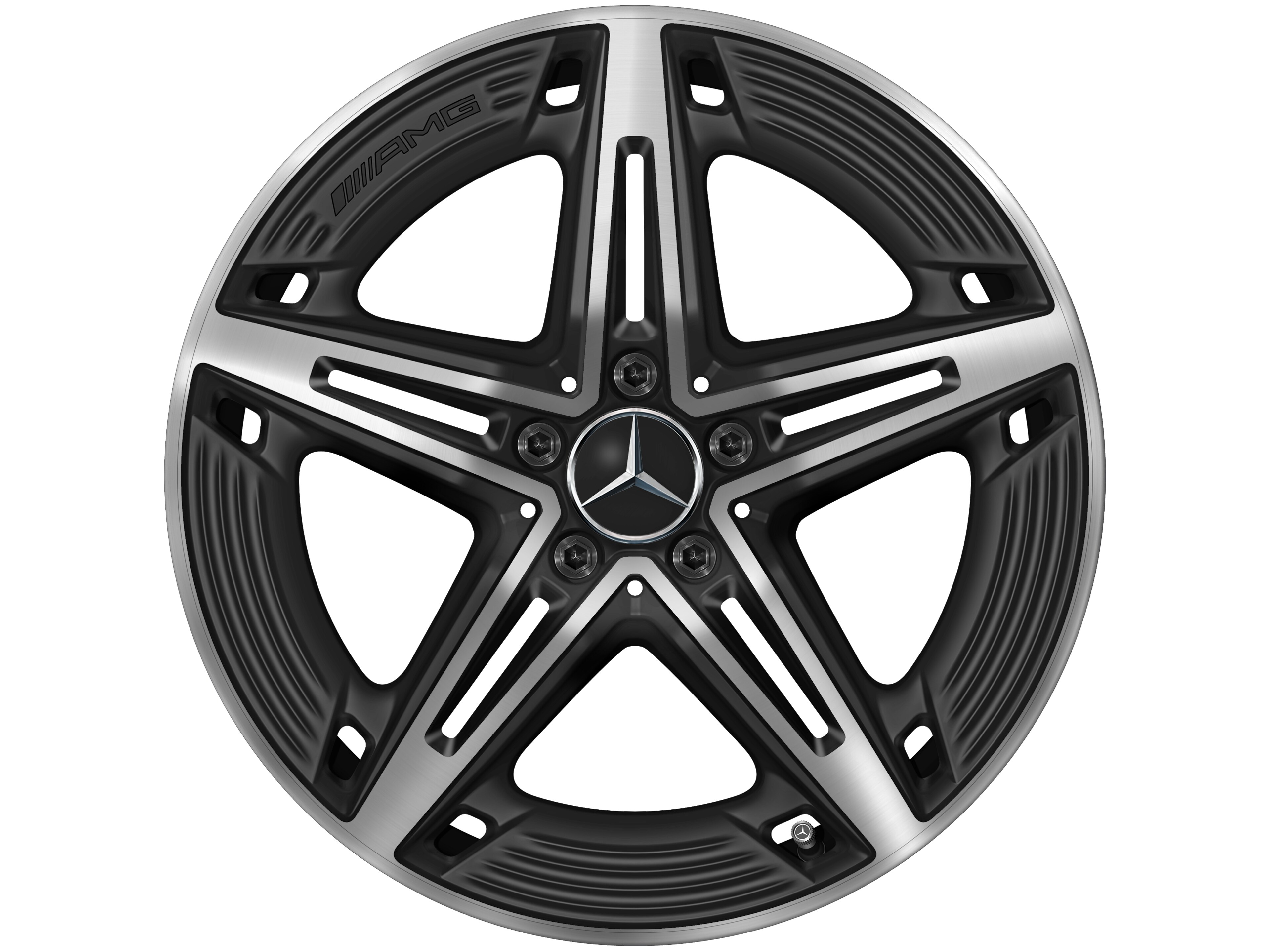 Kolo AMG s 5 paprsky, 48,3 cm (19 palců) - 8,5 J x 19 ET 46, černá matná, soustružené do lesku