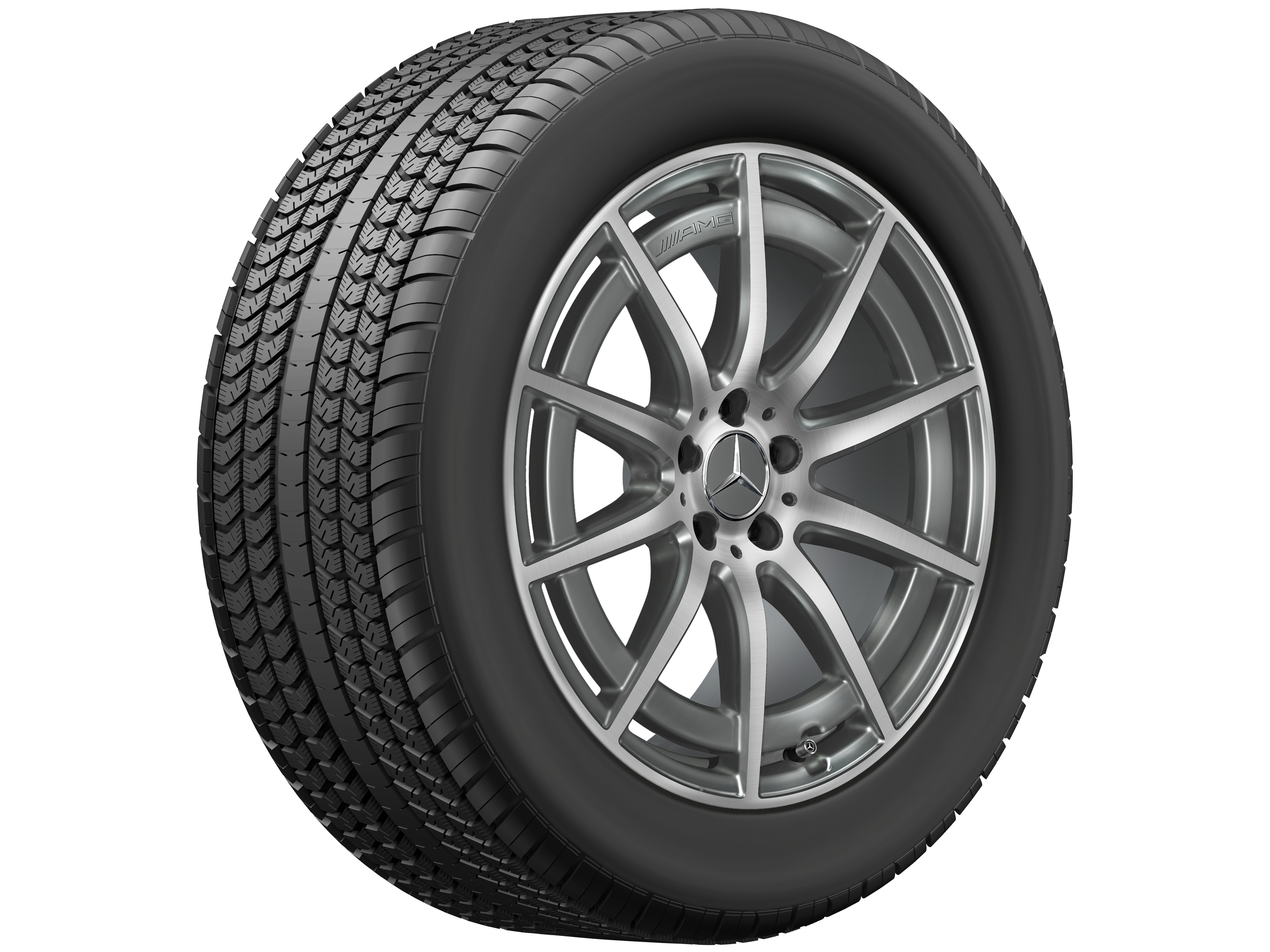 Kolo AMG s 10 paprsky, 48,3 cm (19 palců) - 9,5 J x 19 ET 25, šedá tantalum, soustružené do lesku