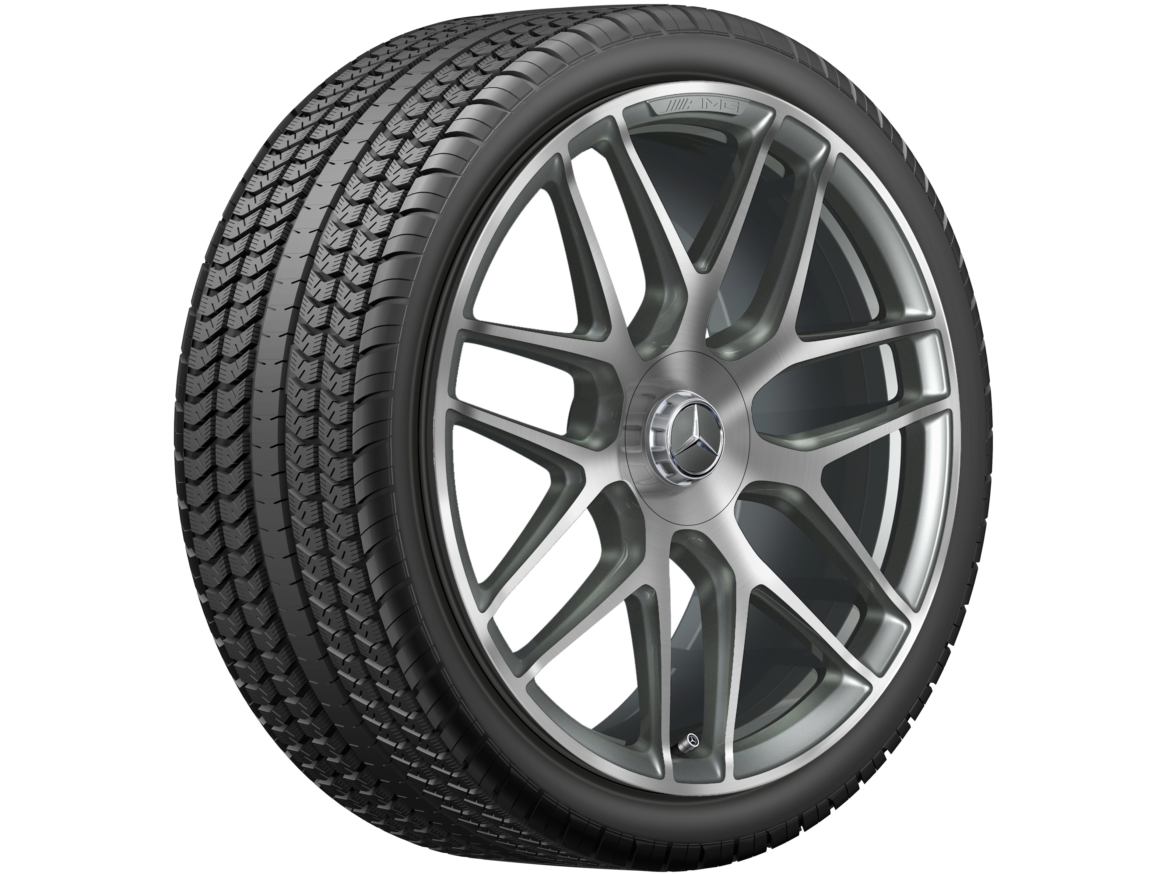 Kované kolo AMG v provedení se zkříženými paprsky, 55,9 cm (22 palců) - 11,5 J x 22 ET 53, šedá titanium, soustružené do lesku