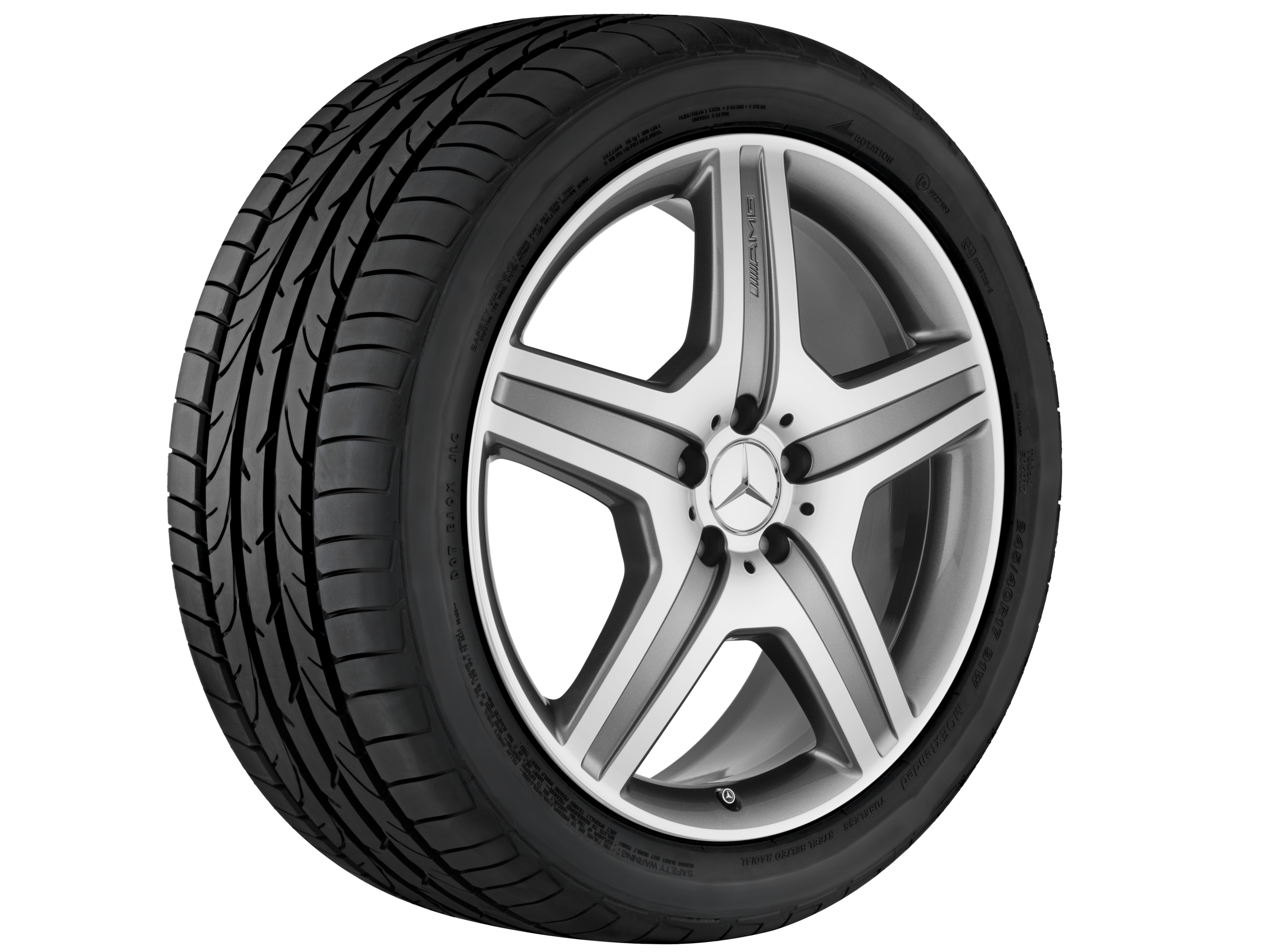 Kolo AMG s 5 paprsky, 50,8 cm (20 palců) - 8,5 J x 20 ET 52, šedá titanium, soustružené do lesku