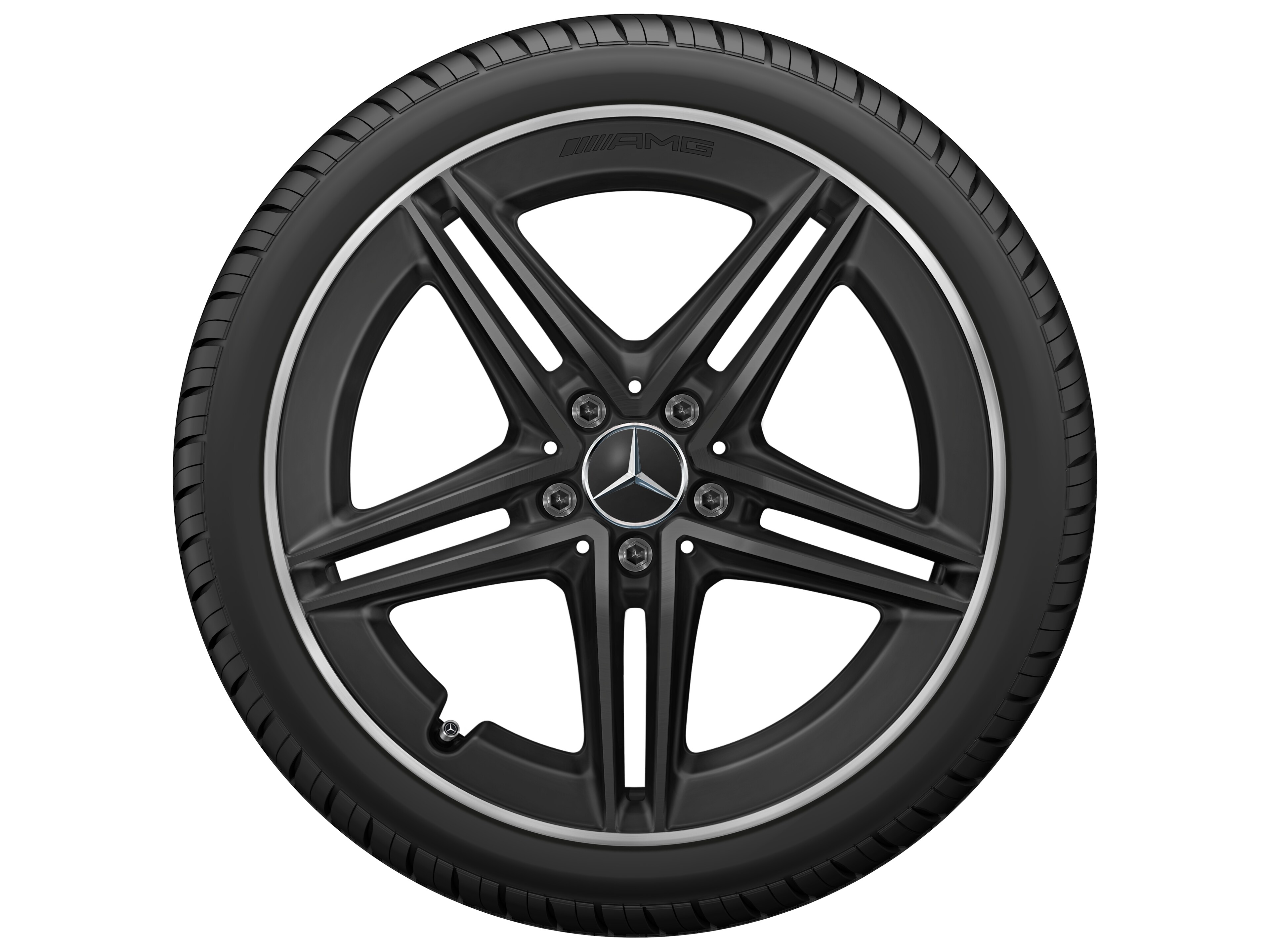 Kolo AMG s 5 dvojitými paprsky, 48,3 cm (19 palců), Okraj ráfku leštěný - 9 J x 19 ET 52, černá matná