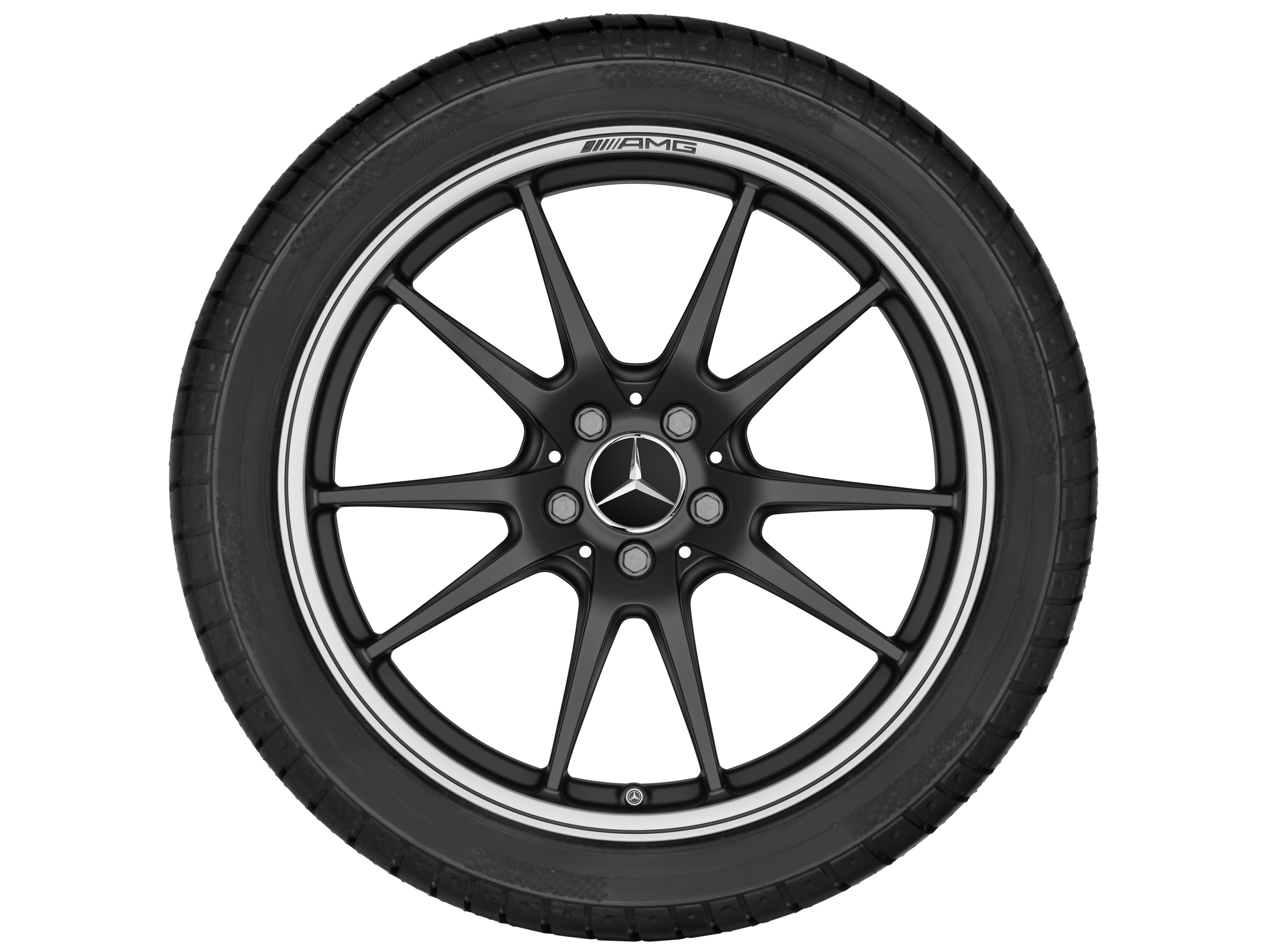 Kované kolo AMG v provedení s 5 dvojitými paprsky, 50,8 cm (20 palců), Okraj ráfku leštěný - 10,5 J x 20 ET 57, černá matná, soustružené do lesku