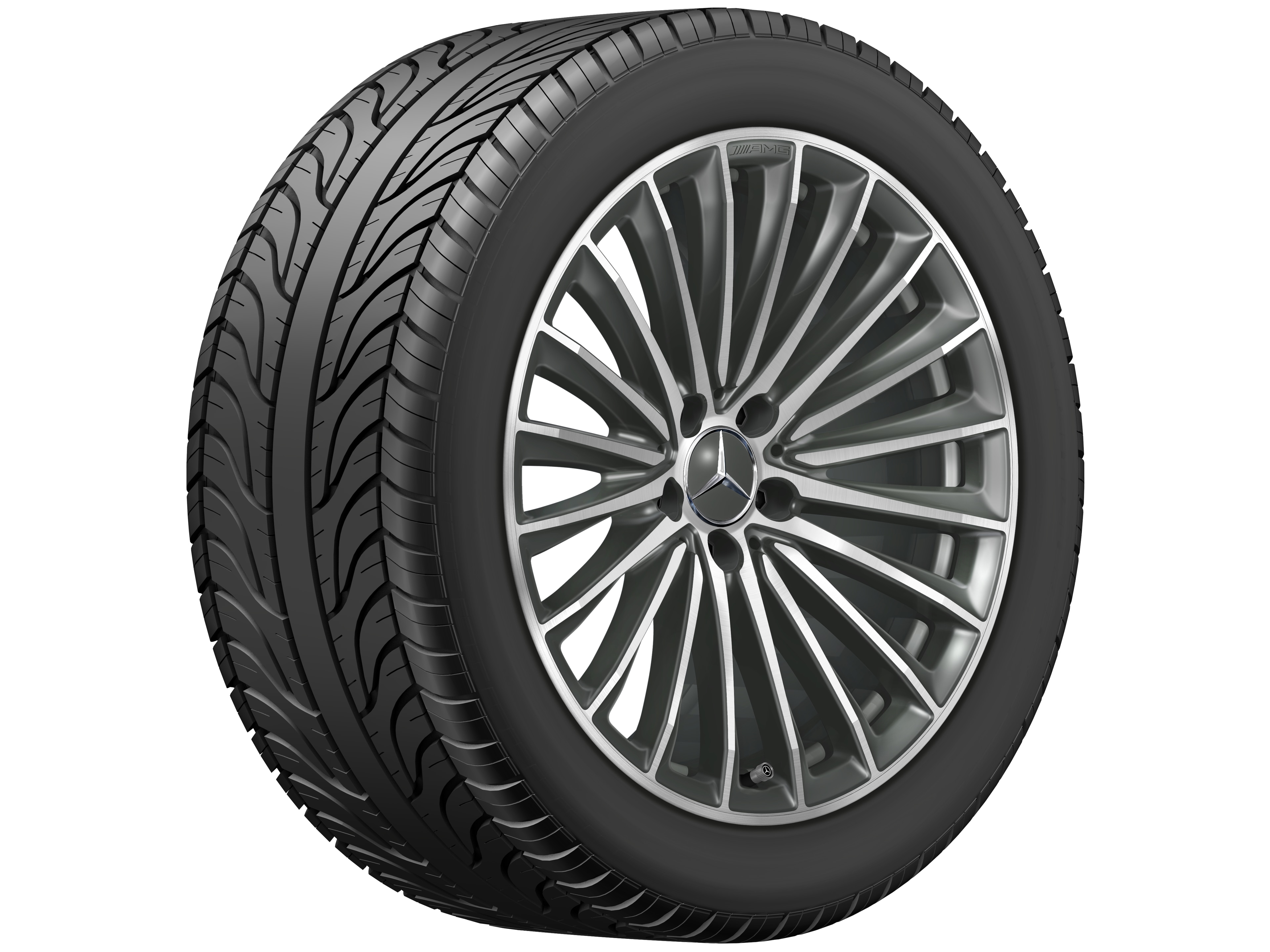 Vícepaprskové kolo AMG, 48,3 cm (19 palců) - 9,5 J x 19 ET 50,5, šedá titanium, soustružené do lesku