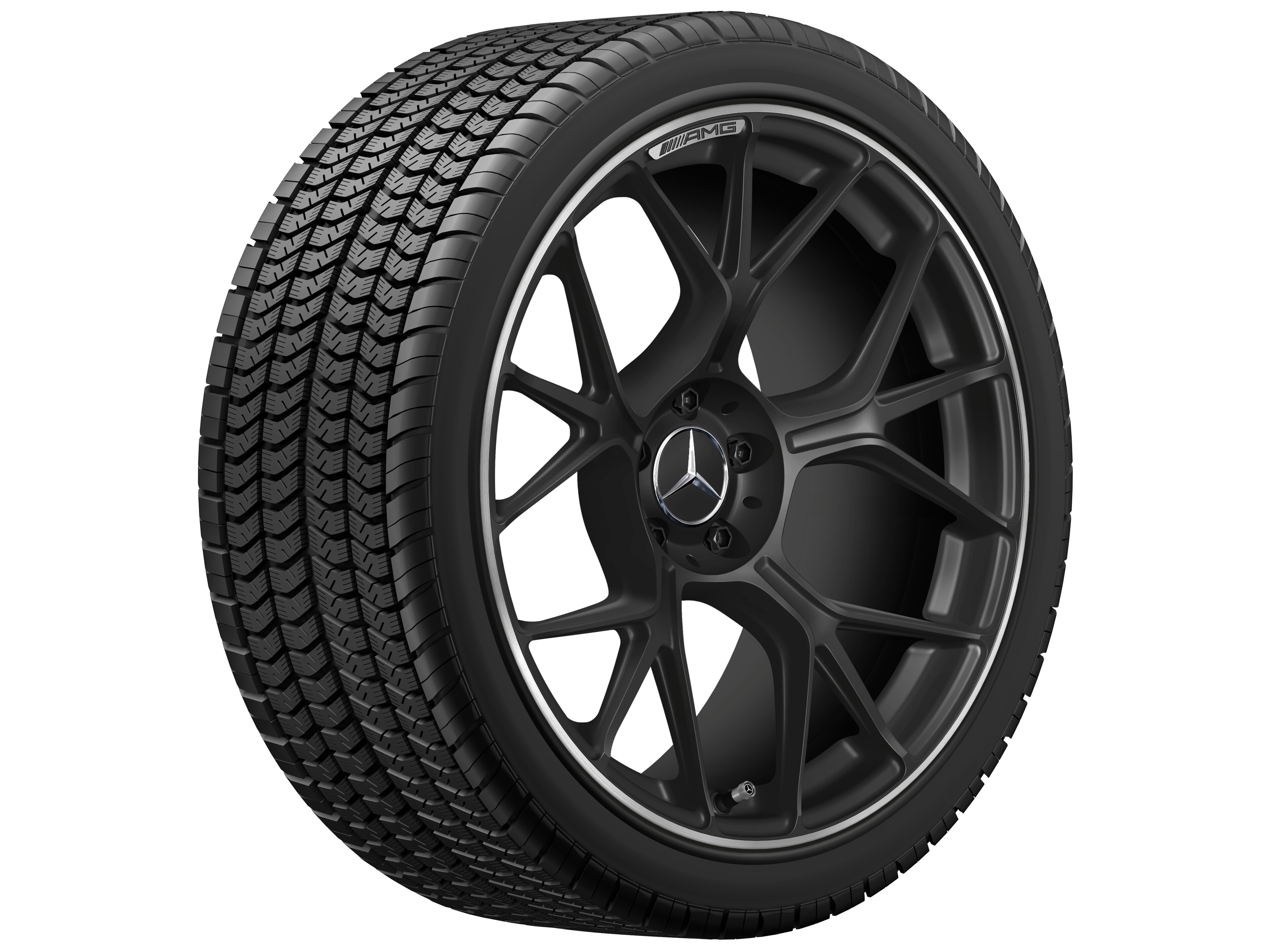 Kované kolo AMG v provedení se zkříženými paprsky, 50,8 cm (20 palců), Okraj ráfku leštěný - 11 J x 20 ET 24,1, černá matná, Okraj ráfku leštěný
