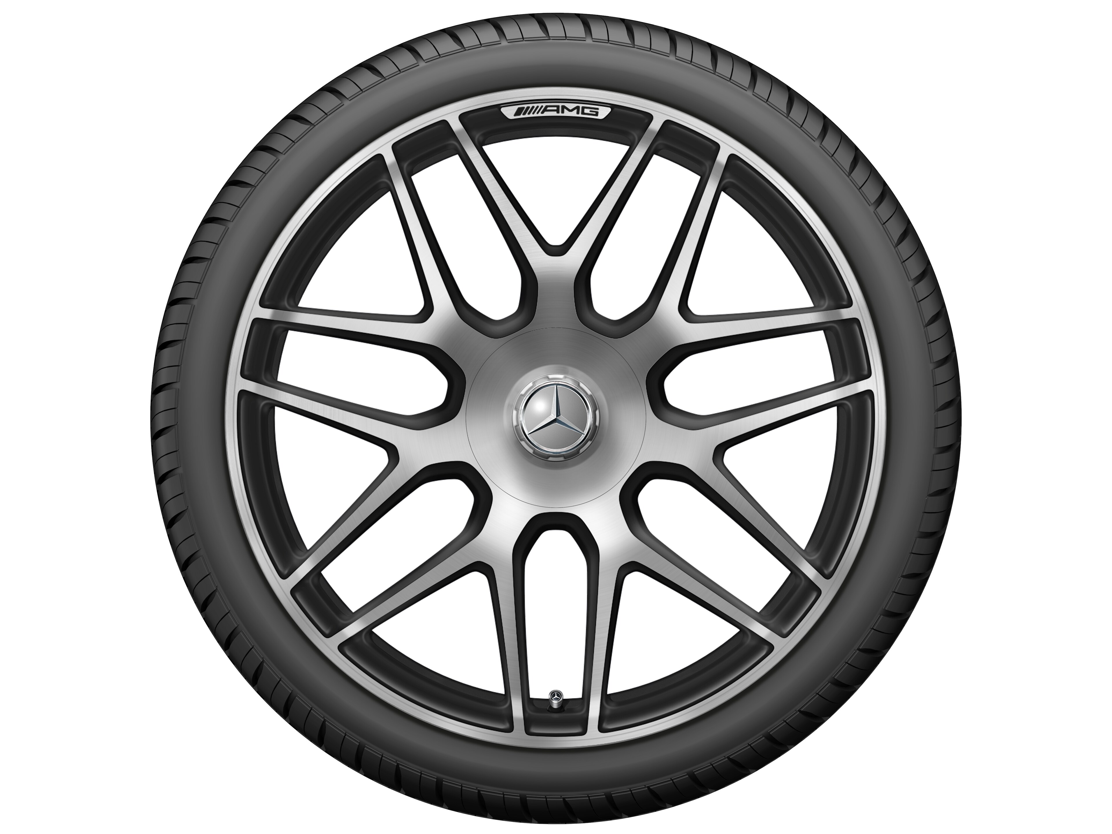Kované kolo AMG v provedení se zkříženými paprsky, 55,9 cm (22 palců) - 10 J x 22 ET 36, černá matná, soustružené do lesku