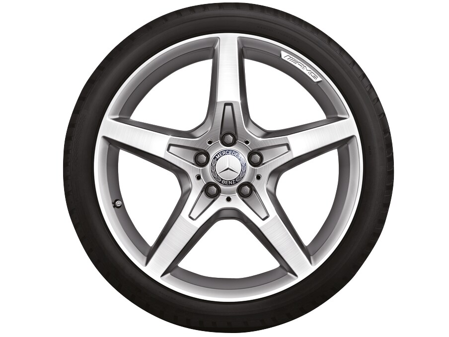 Kolo AMG s 5 paprsky, 48,3 cm (19 palců) - 8,5 J x 19 ET 35,5, stříbrné barvy, soustružené do lesku