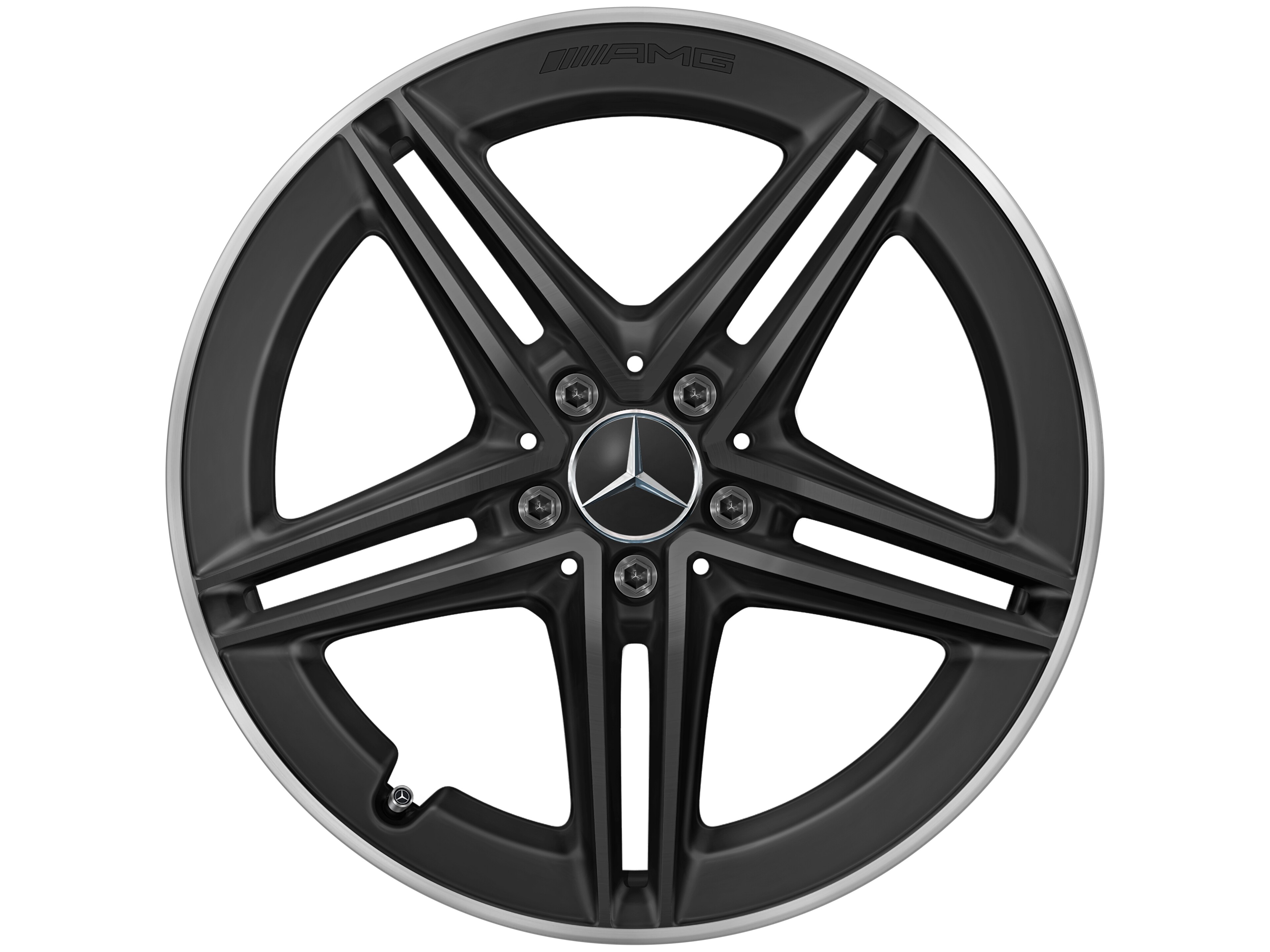Kolo AMG s 5 dvojitými paprsky, 48,3 cm (19 palců), Okraj ráfku leštěný - 9 J x 19 ET 52, černá matná
