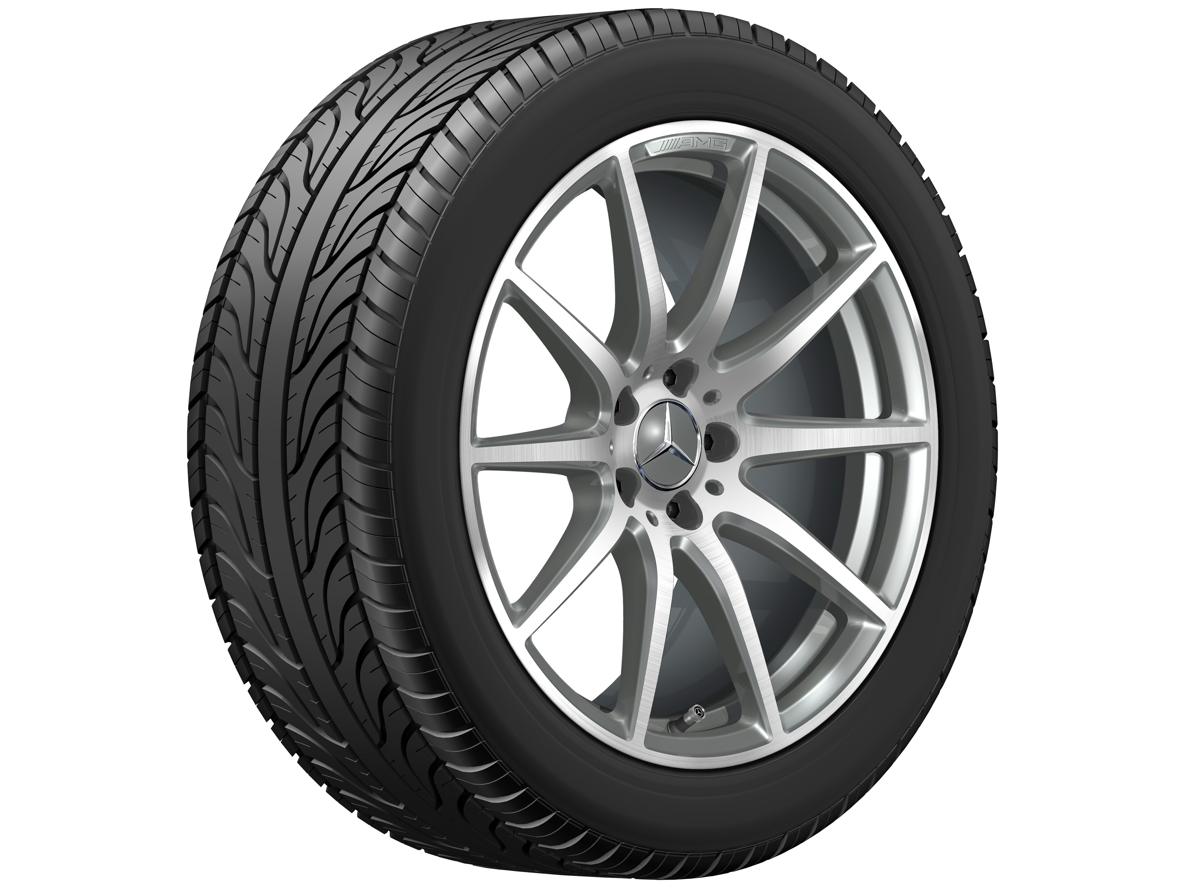Kolo AMG s 10 paprsky, 48,3 cm (19 palců) - 11 J x 19 ET 53, šedá titanium, soustružené do lesku