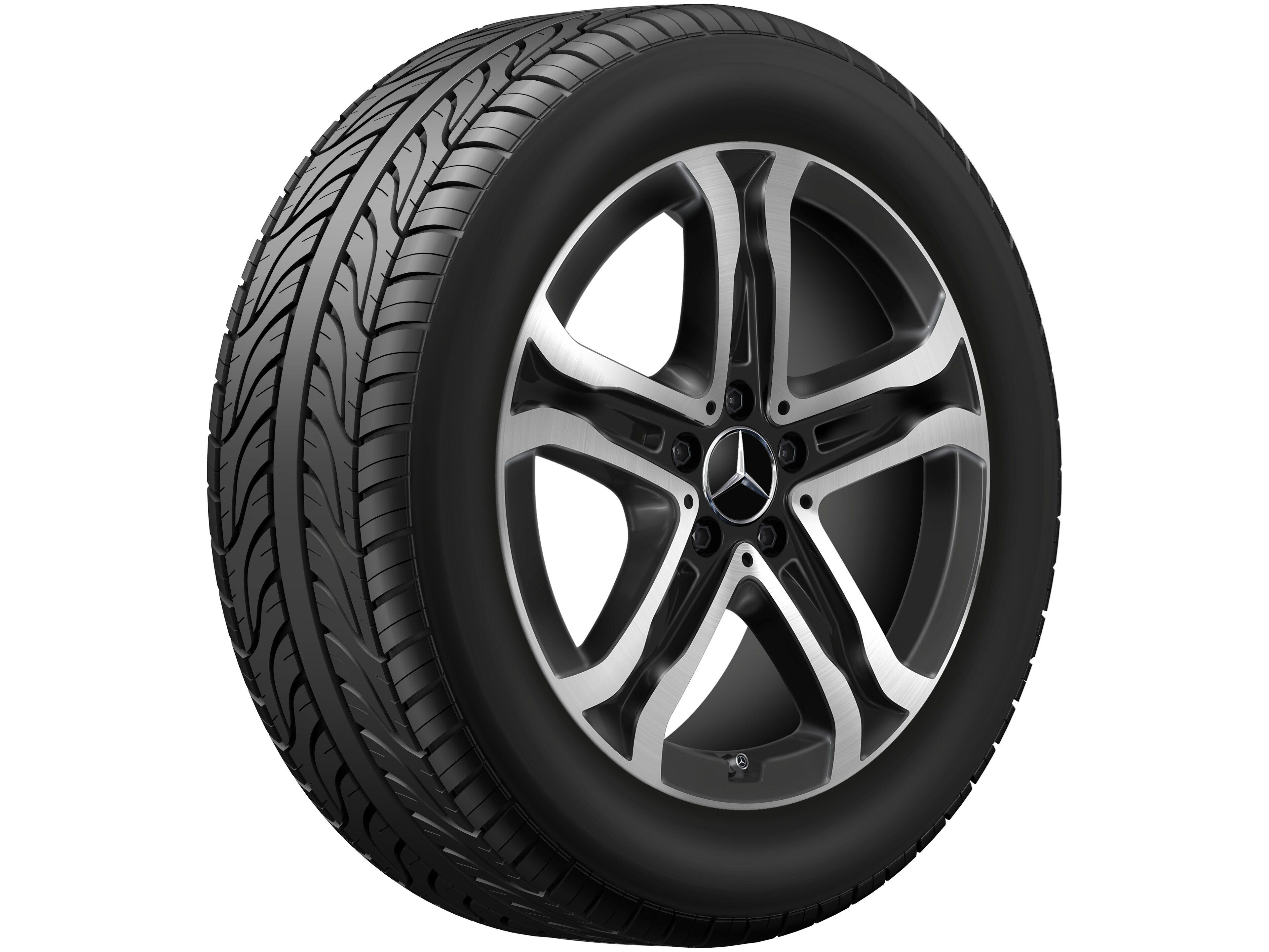 Kolo s 5 paprsky, 45,7 cm (18 palce), soustružené do lesku, Aerodynamicky optimalizované - 7,5 J x 18 ET 53,5, černá, soustružené do lesku