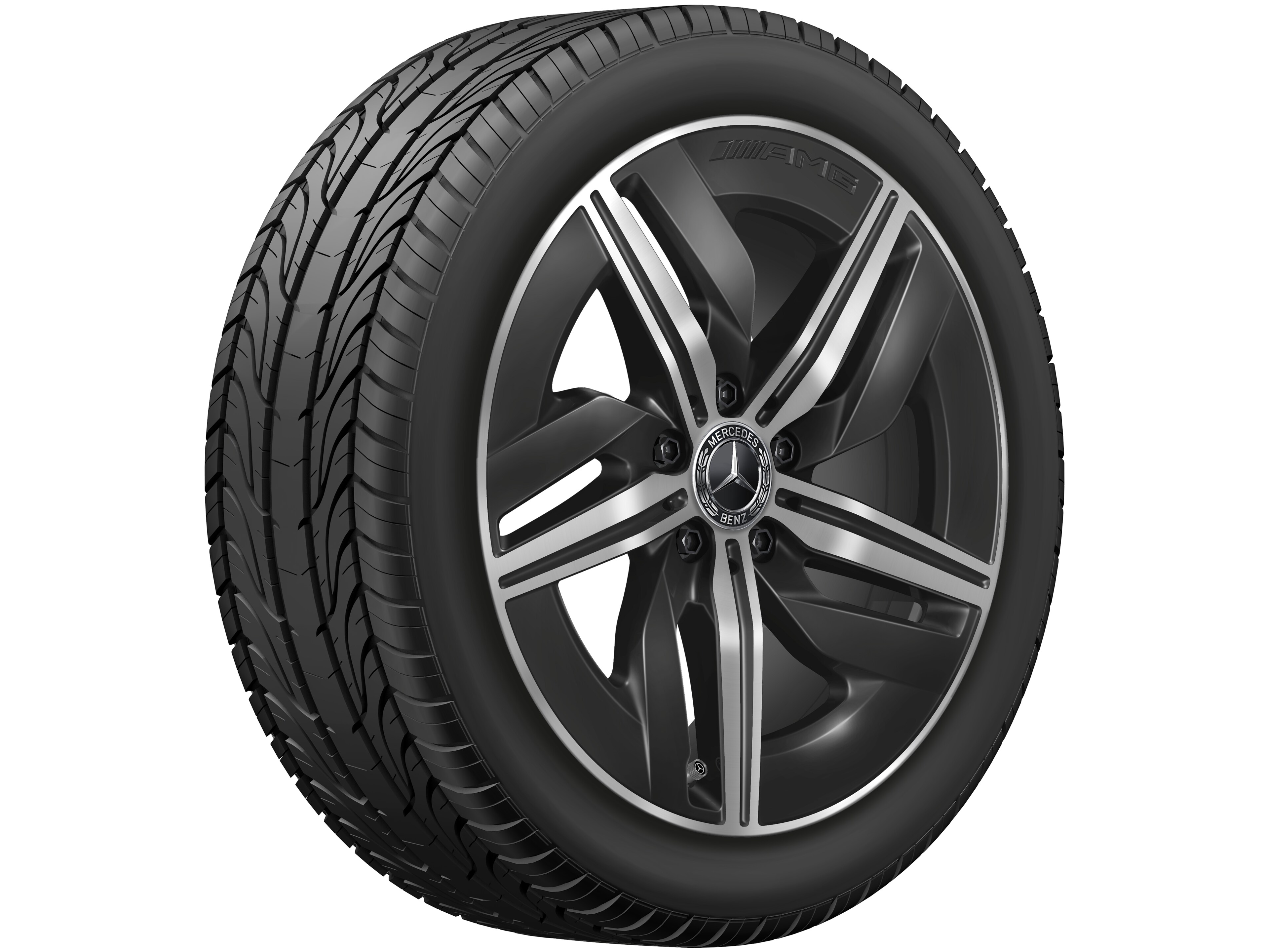 Kolo AMG s 5 paprsky, 45,7 cm (18 palce) - 7,5 J x 18 ET 48,4, černá, soustružené do lesku