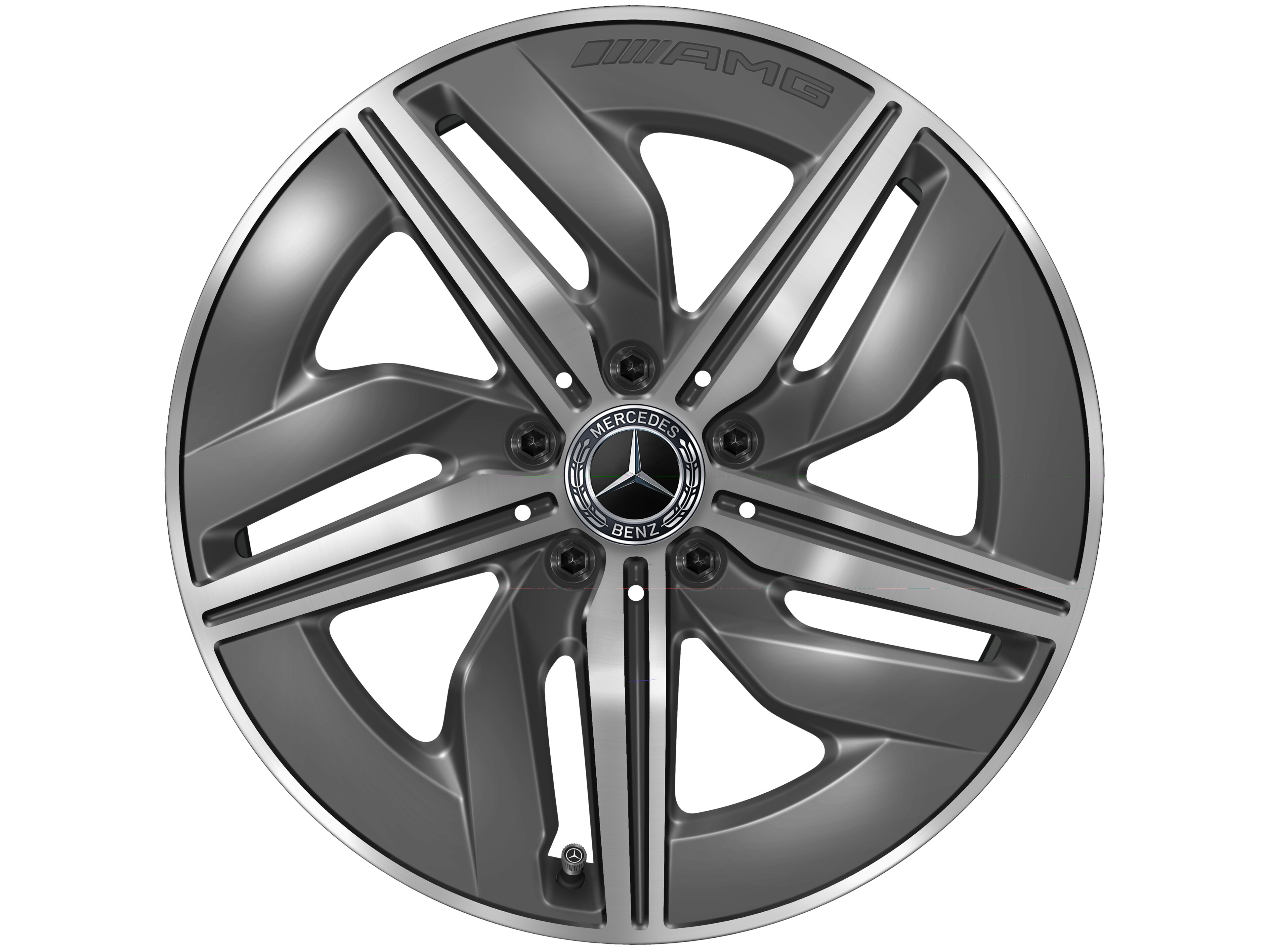 Kolo AMG s 5 paprsky, 45,7 cm (18 palce) - 9 J x 18 ET 66, šedá tantalum, soustružené do lesku
