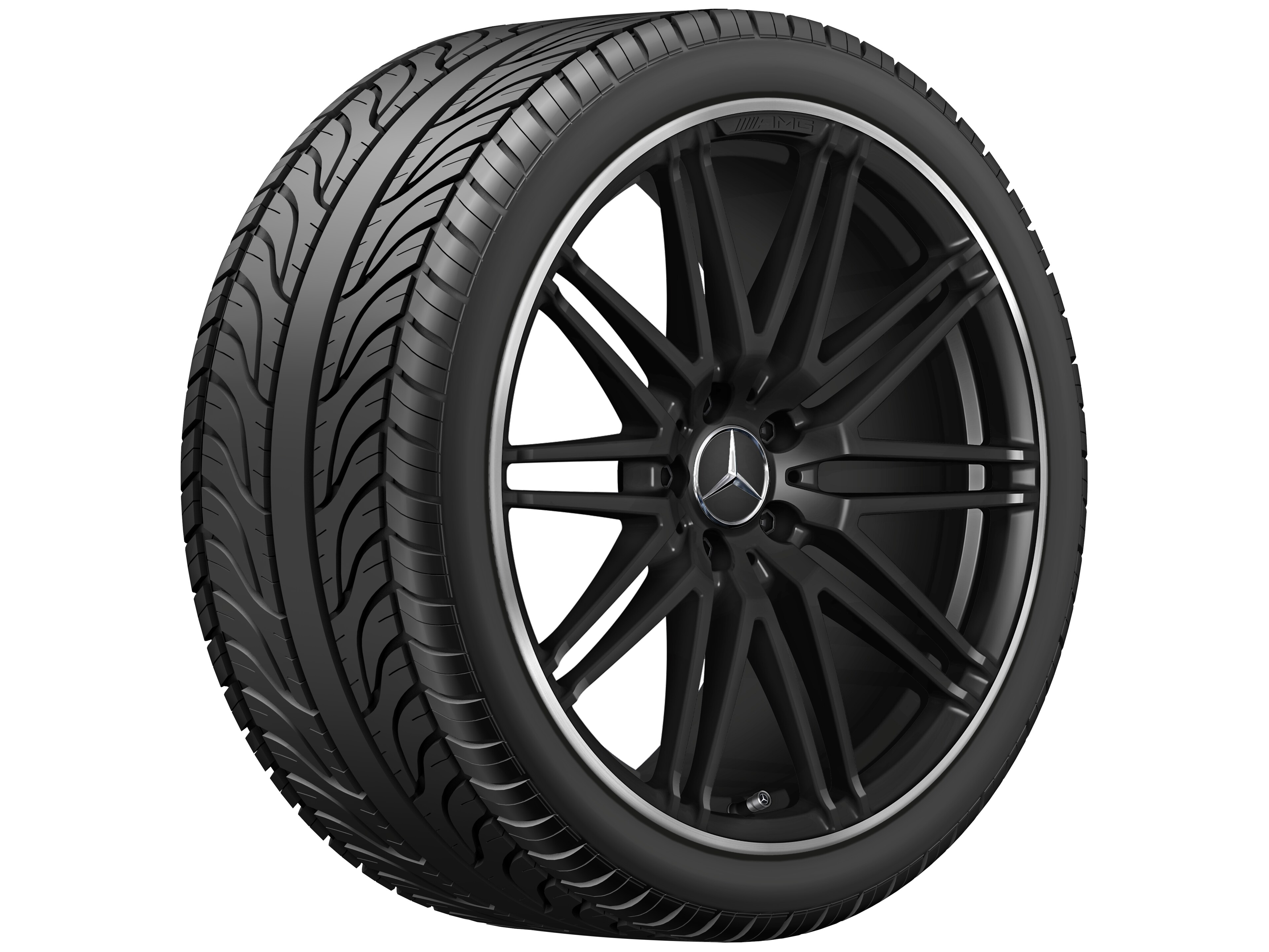 Kované kolo AMG V provedení s 10 paprsky, 50,8 cm (20 palců), Okraj ráfku leštěný - 11 J x 20 ET 68, černá matná, Okraj ráfku leštěný