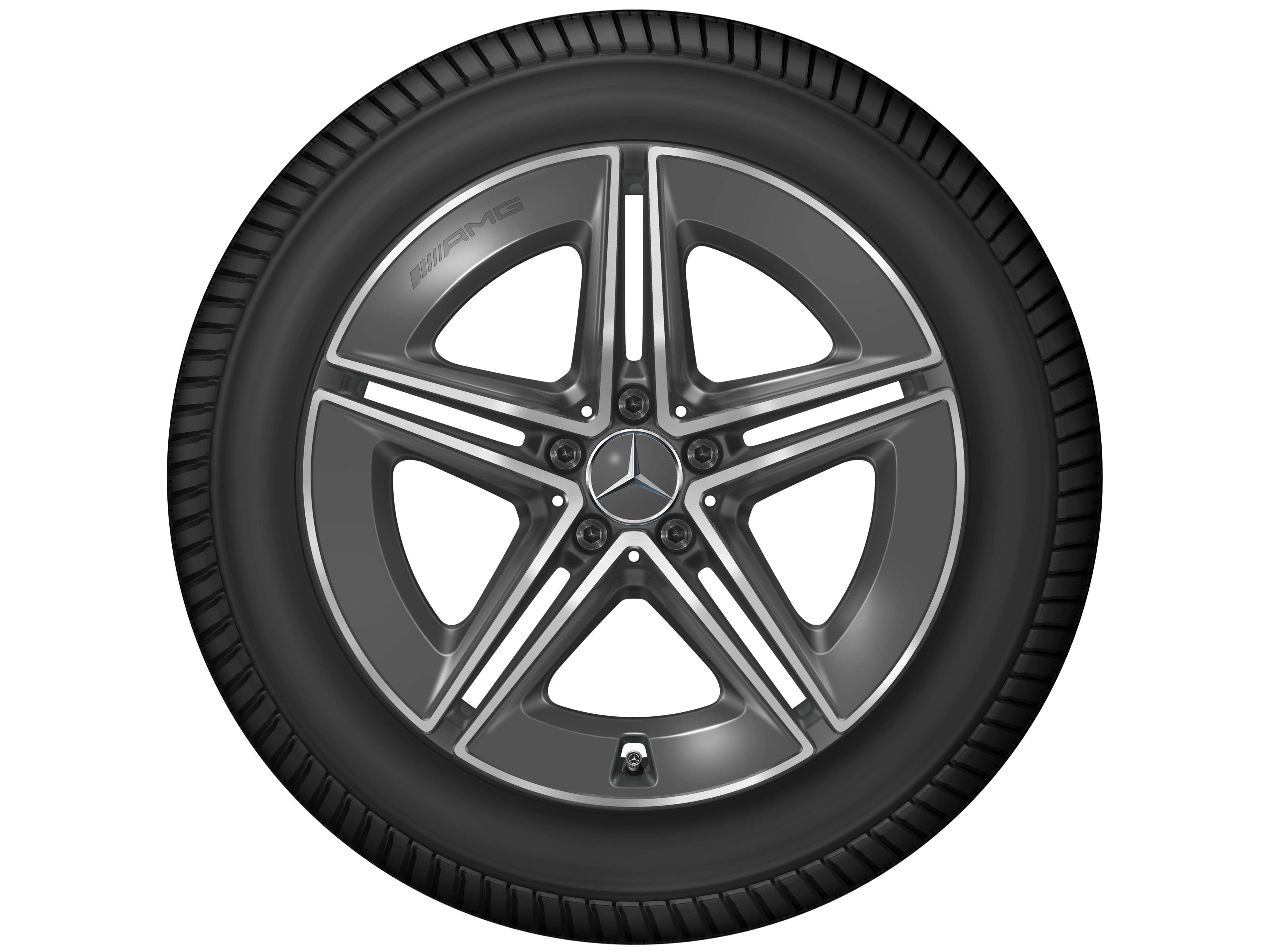 Kolo AMG s 5 dvojitými paprsky, 48,3 cm (19 palců) - 8 J x 19 ET 21,5, šedá tantalum, soustružené do lesku