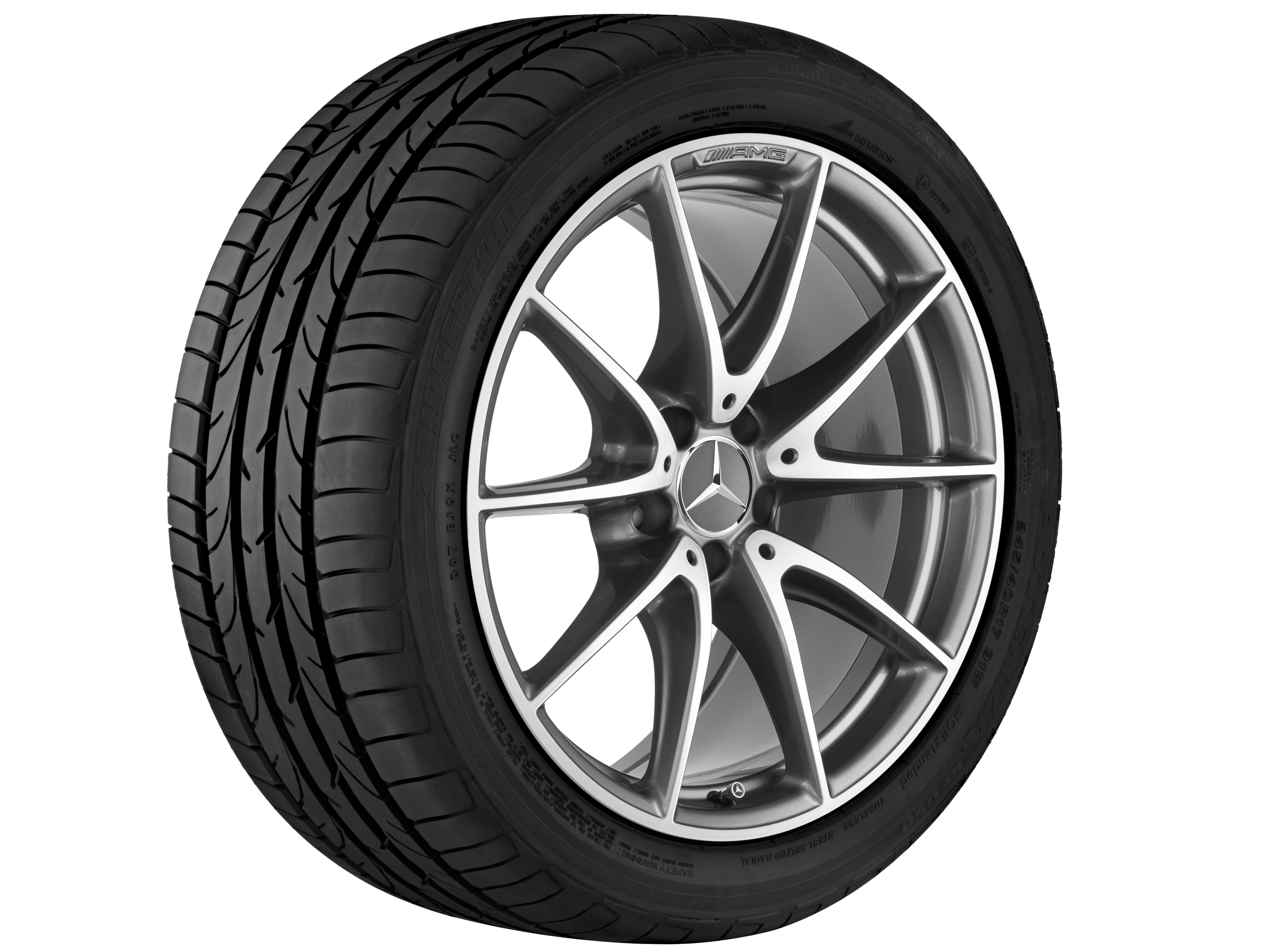 Kolo AMG s 10 paprsky, 48,3 cm (19 palců) - 10 J x 19 ET 55, šedá titanium, soustružené do lesku