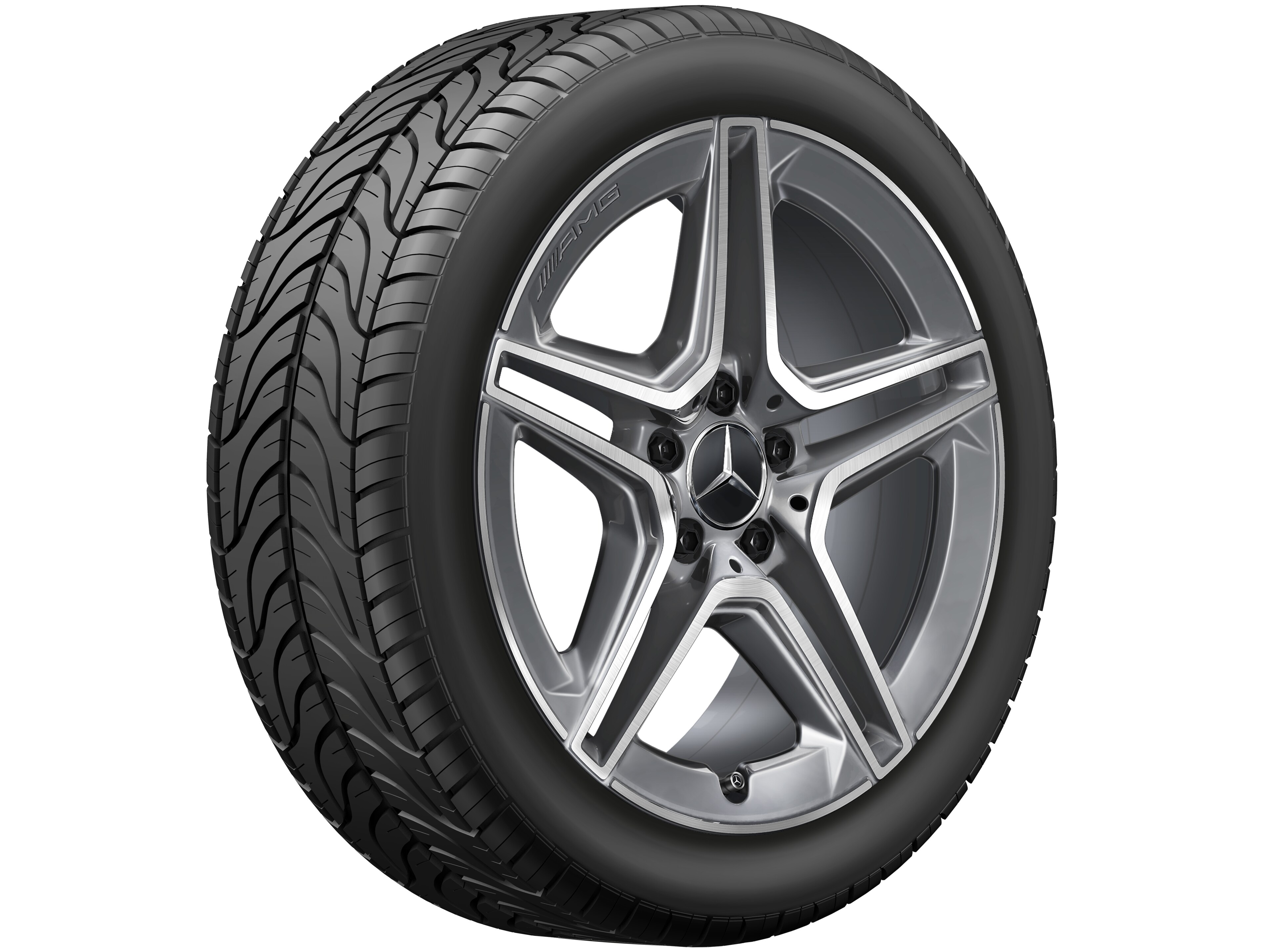 Kolo AMG s 5 dvojitými paprsky, 45,7 cm (18 palce) - 7,5 J x 18 ET 49, tremolit metalický, soustružené do lesku