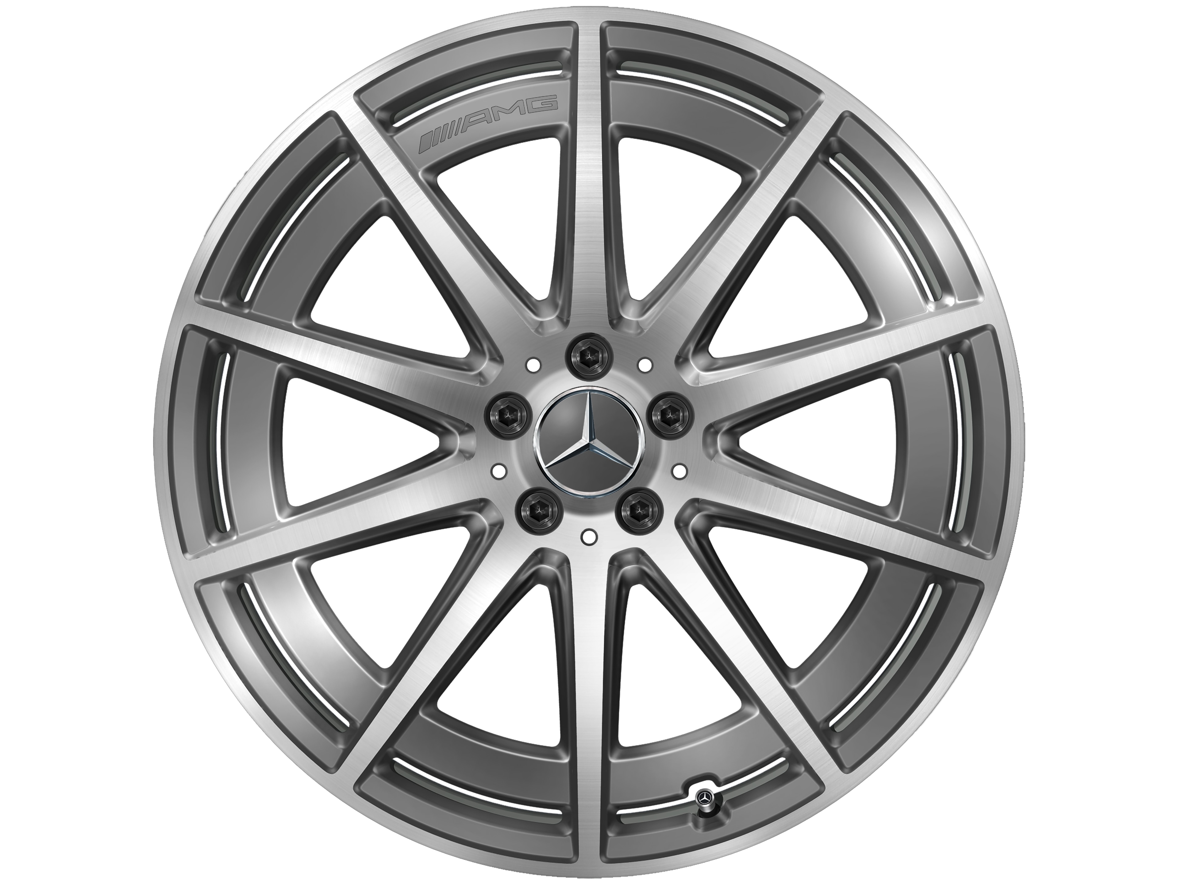 Kolo AMG s 10 paprsky, 53,3 cm (21 palců) - 9 J x 21 ET 45, šedá tantalum, soustružené do lesku