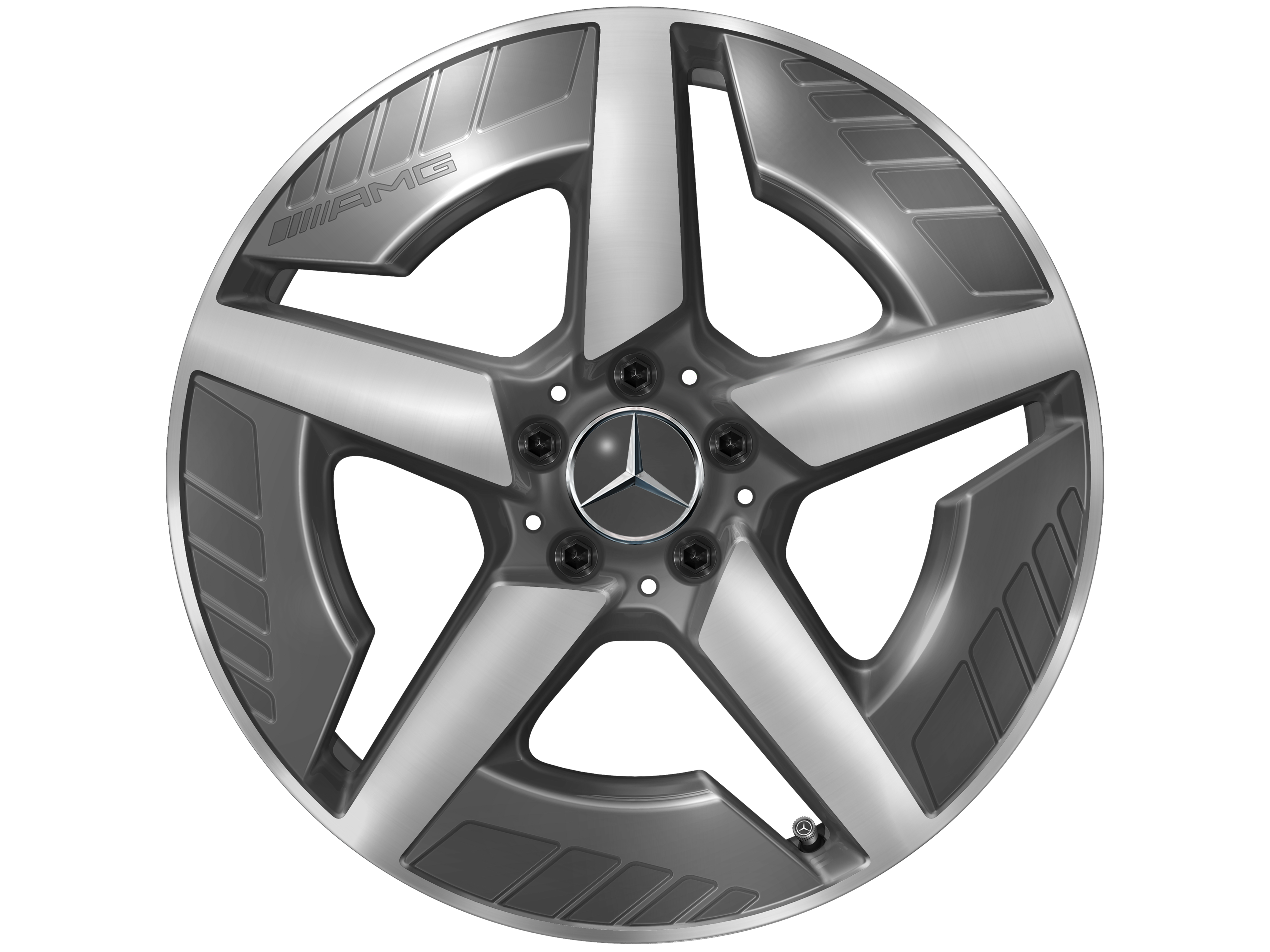 Kolo AMG z lehkých slitin, v 5paprskovém designu, 48,3 cm (19 palců), aerodynamicky optimalizovaná - 7,5 J x 19 ET 53,3, šedá tantalum, soustružené do lesku