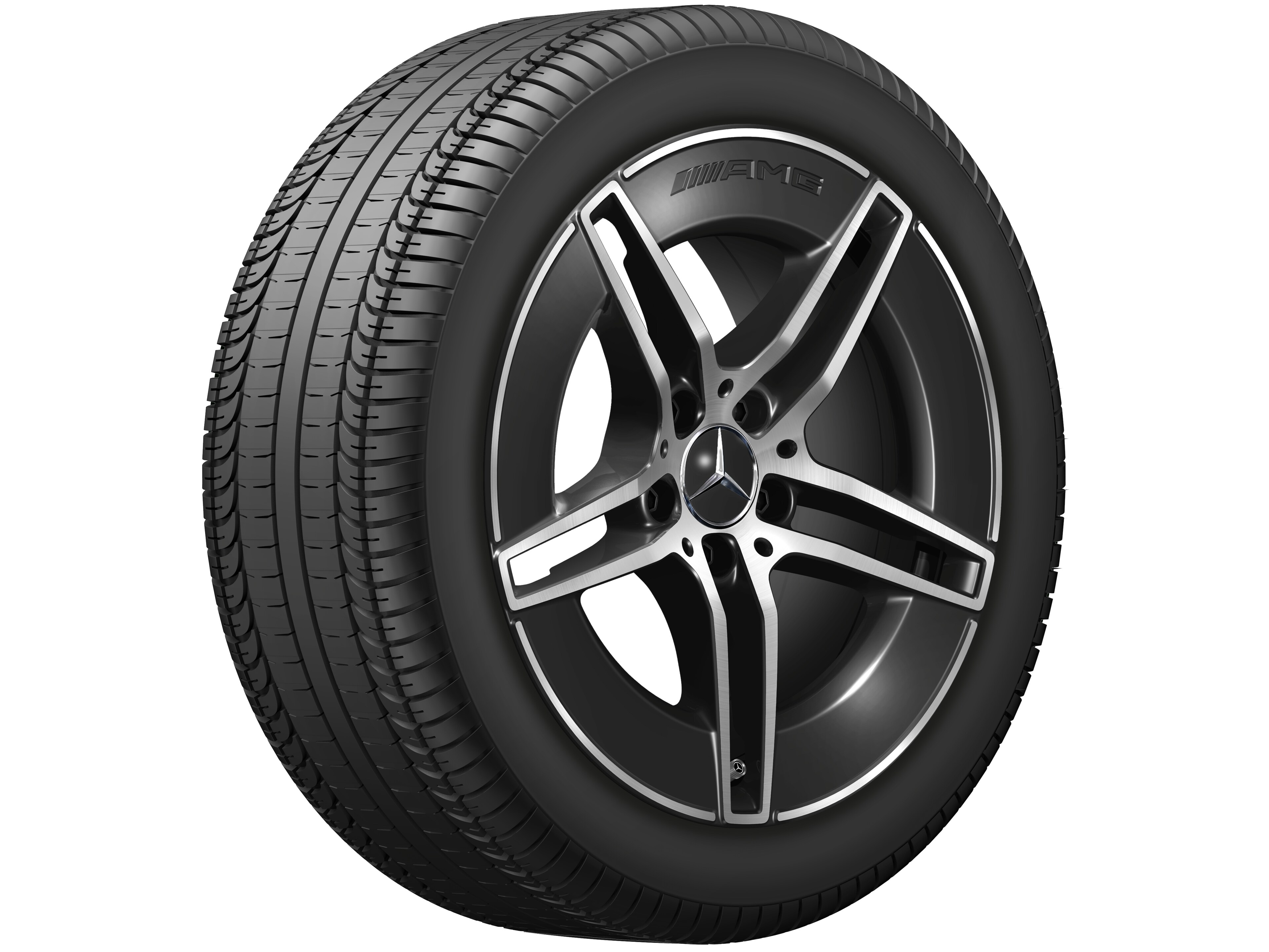 Kolo AMG s 5 dvojitými paprsky, 45,7 cm (18 palce), Okraj ráfku leštěný - 8 J x 18 ET 44,9, černá, soustružené do lesku