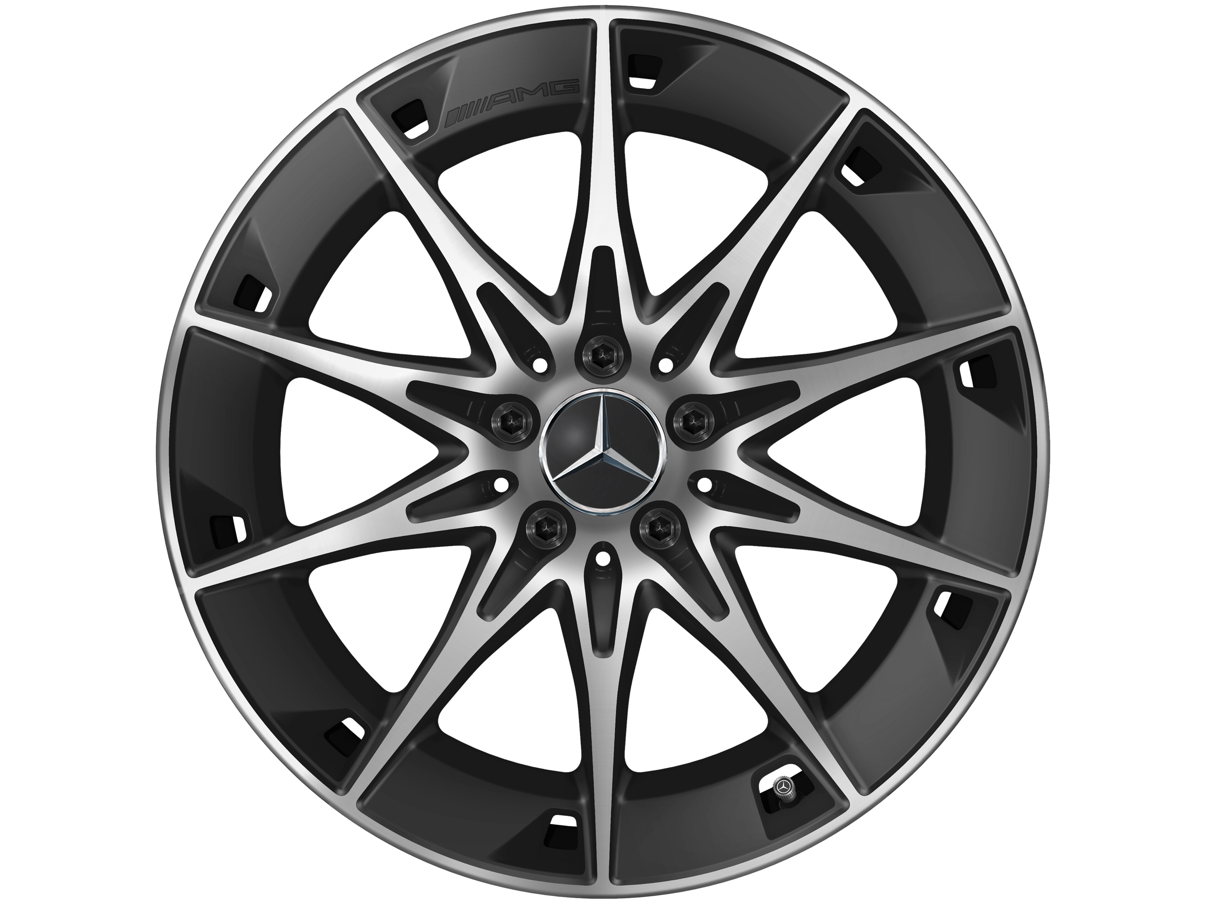 Kolo AMG s 10 paprsky, 48,3 cm (19 palců) - 9,5 J x 19 ET 19, černá matná, soustružené do lesku