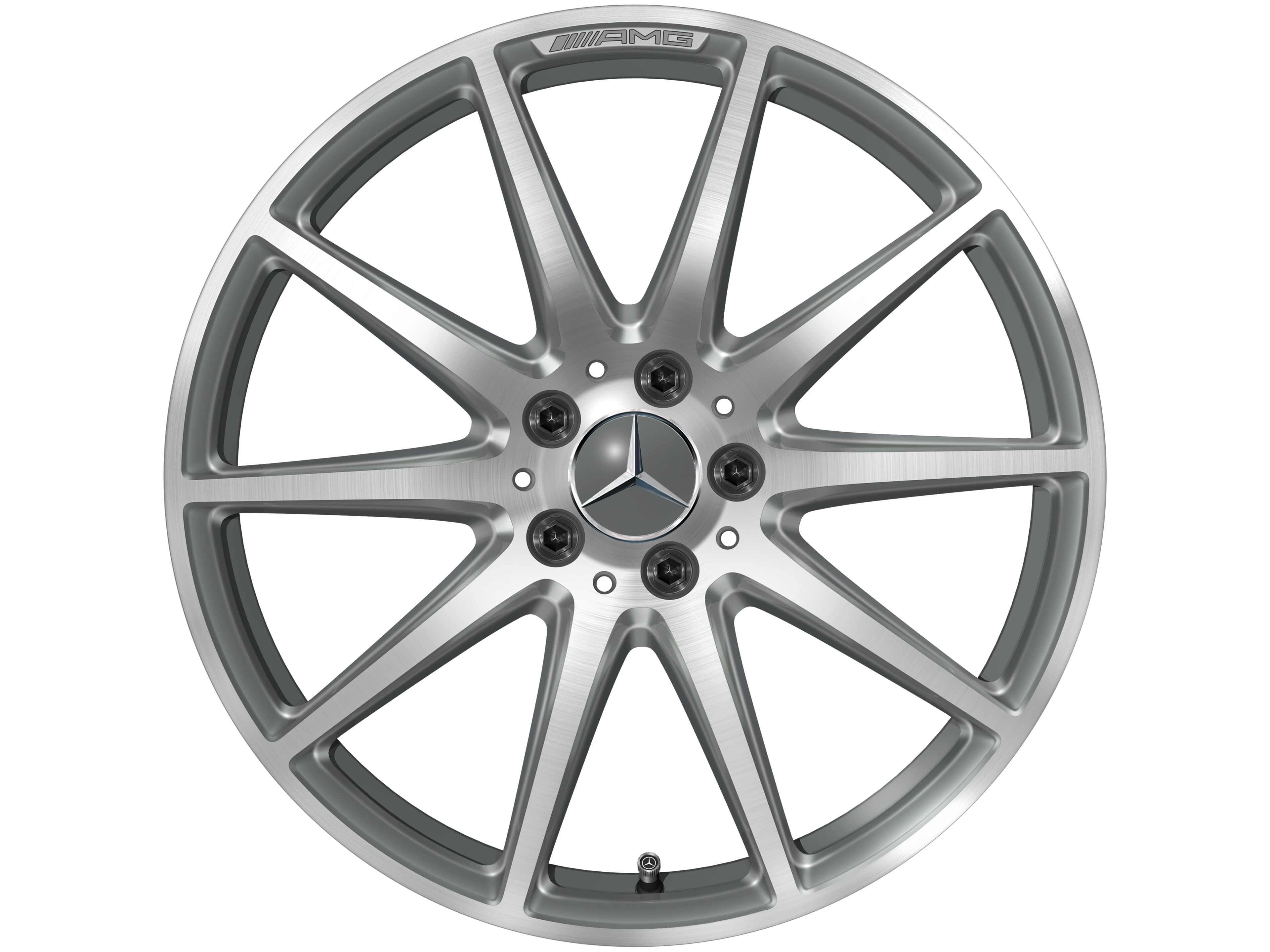 Kolo AMG s 10 paprsky, 48,3 cm (19 palců) - 11 J x 19 ET 53, šedá titanium, soustružené do lesku