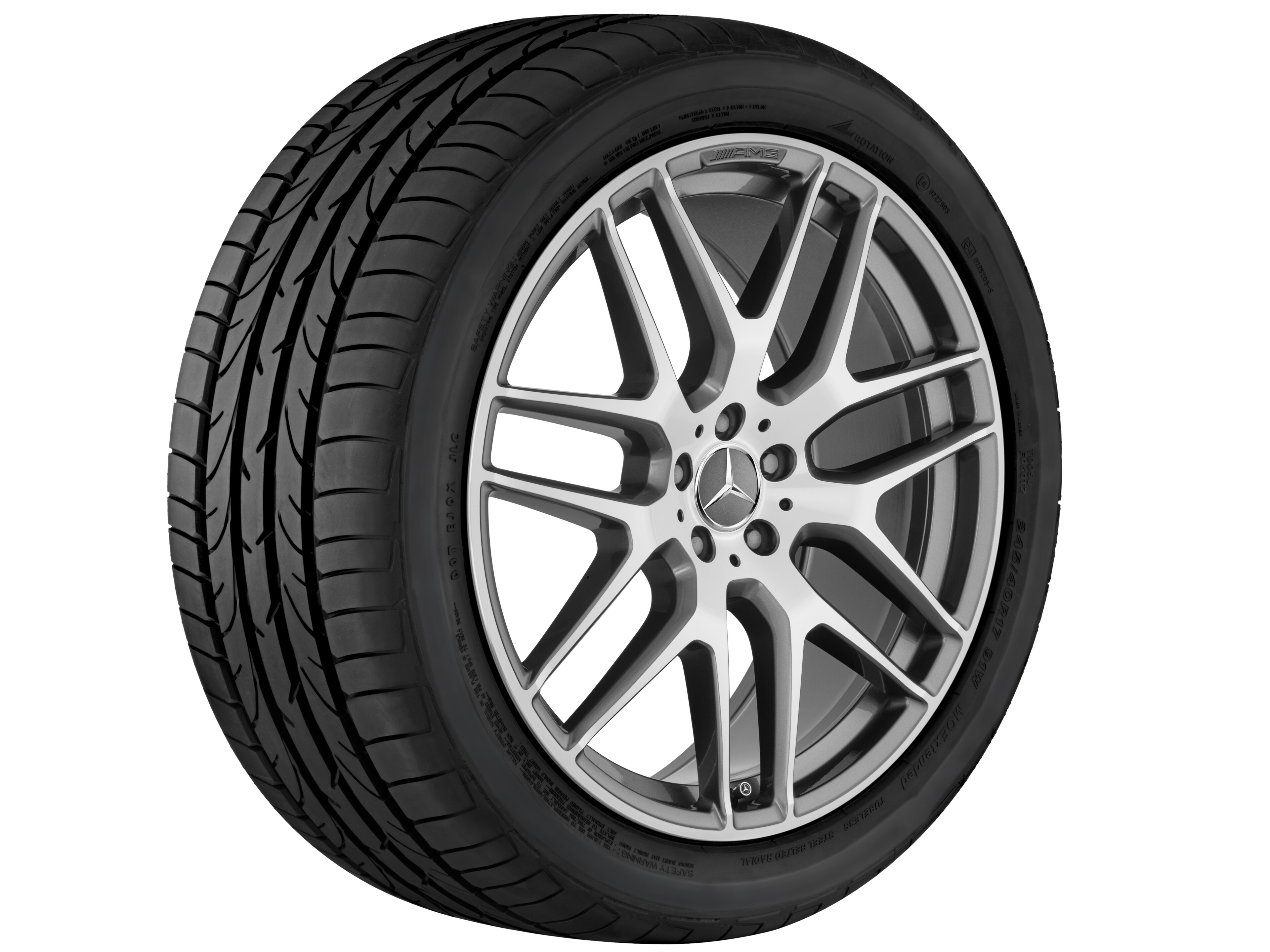 Kolo AMG z lehkých slitin, v provedení se zkříženými paprsky, 55,9 cm (22 palců) - 11,5 J x 22 ET 42, šedá titanium, soustružené do lesku