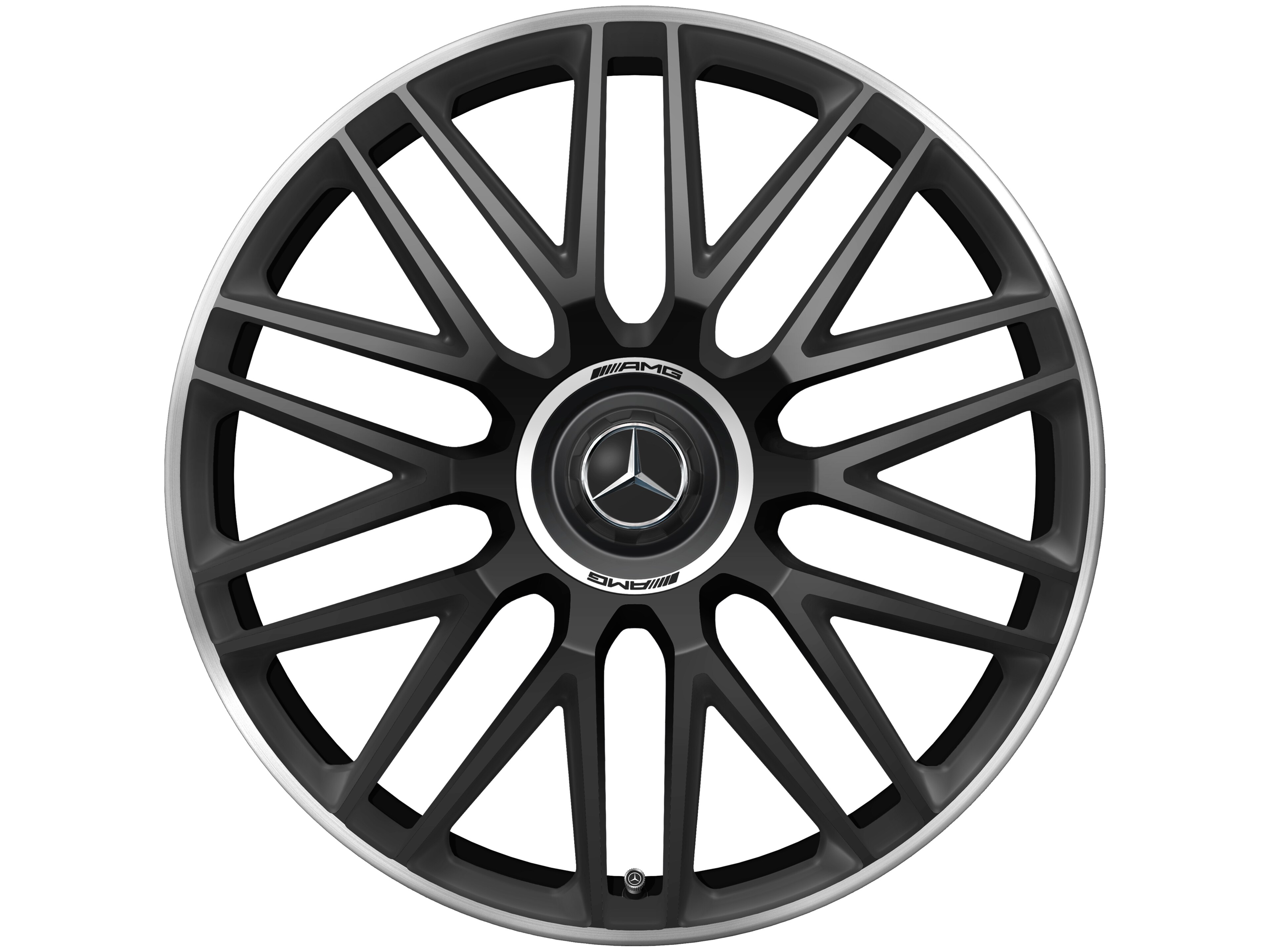 Kované kolo AMG v provedení s 10 dvojitými paprsky, 53,3 cm (21 palců), Okraj ráfku leštěný - 10,5 J x 21 ET 42, černá matná, Okraj ráfku leštěný