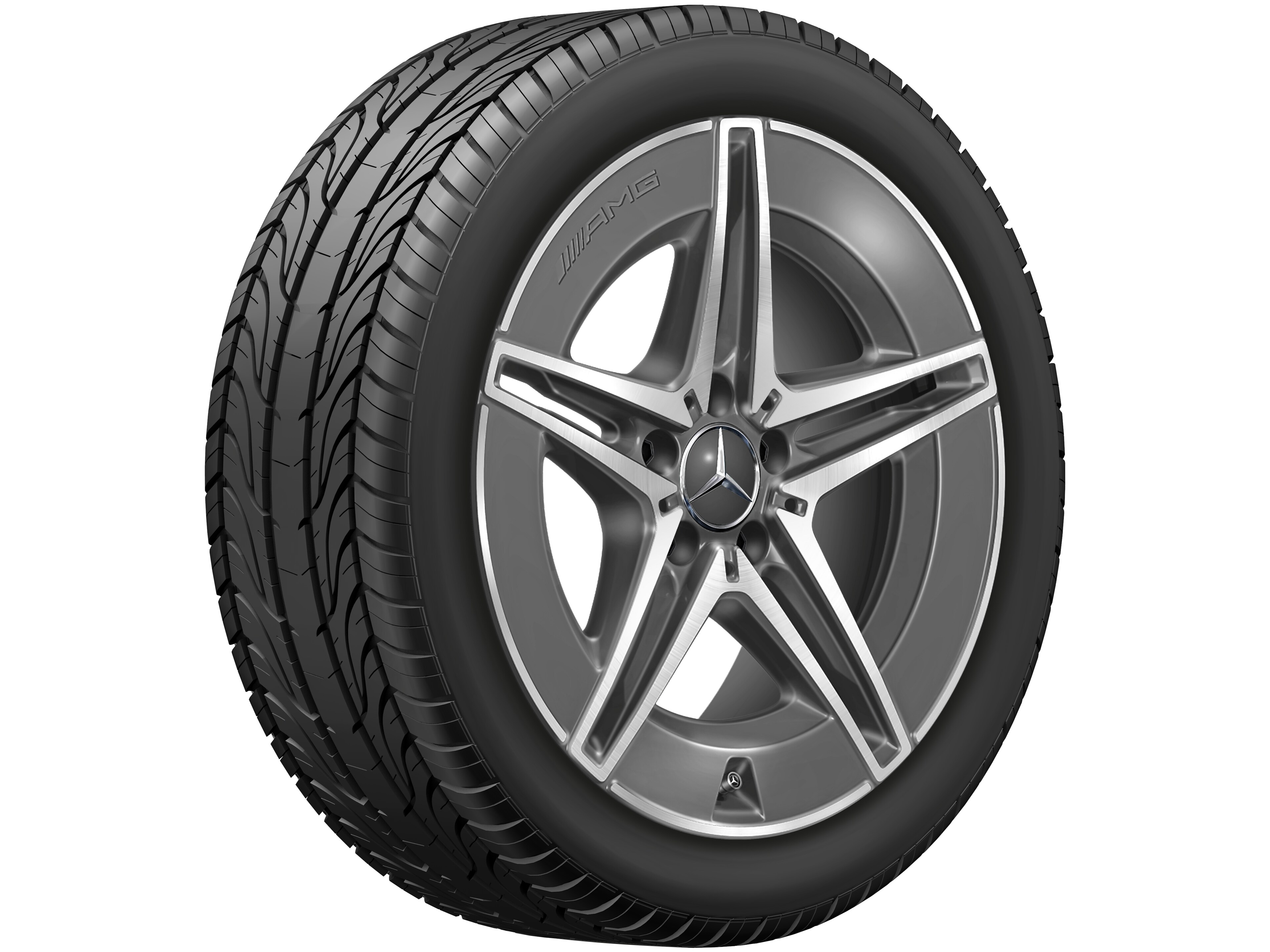 Kolo AMG s 5 dvojitými paprsky, 45,7 cm (18 palce) - 7,5 J x 18 ET 40, šedá tantalum, soustružené do lesku