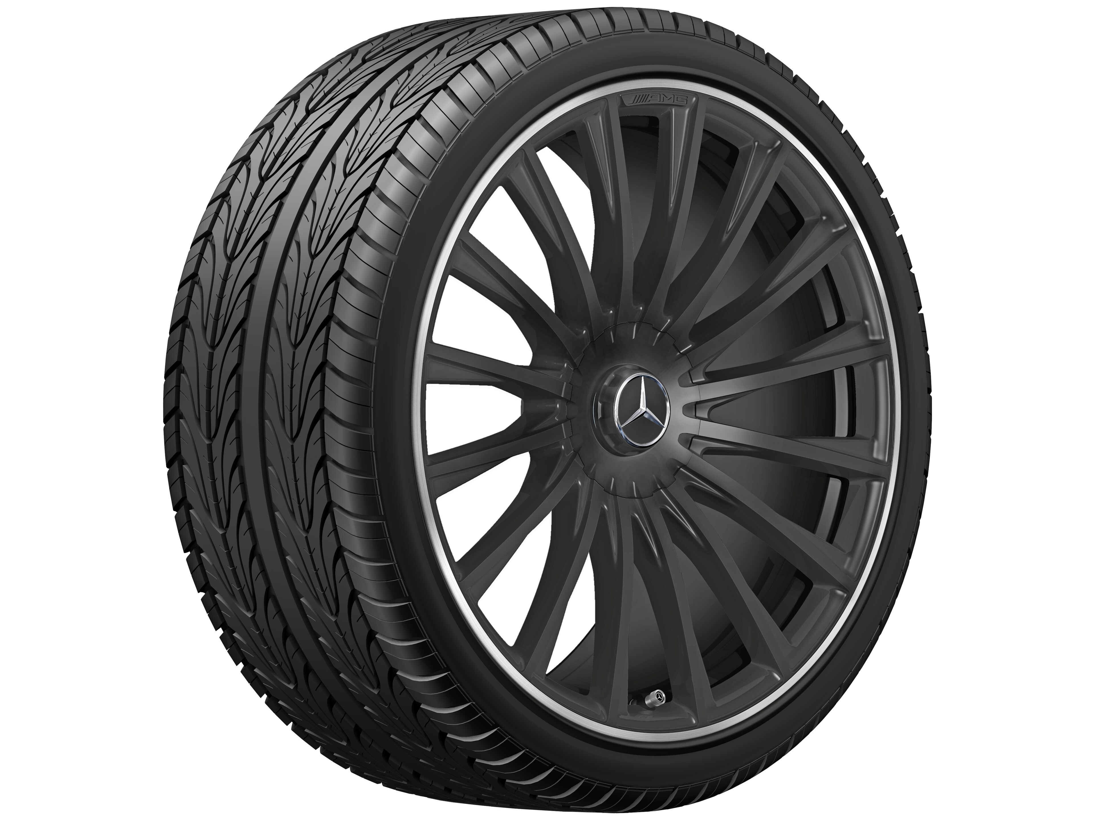 Kovaná kola AMG ve vícepaprskovém provedení, 53,3 cm (21 palců), Okraj ráfku leštěný - 10,5 J x 21 ET 50, černá matná, Okraj ráfku leštěný