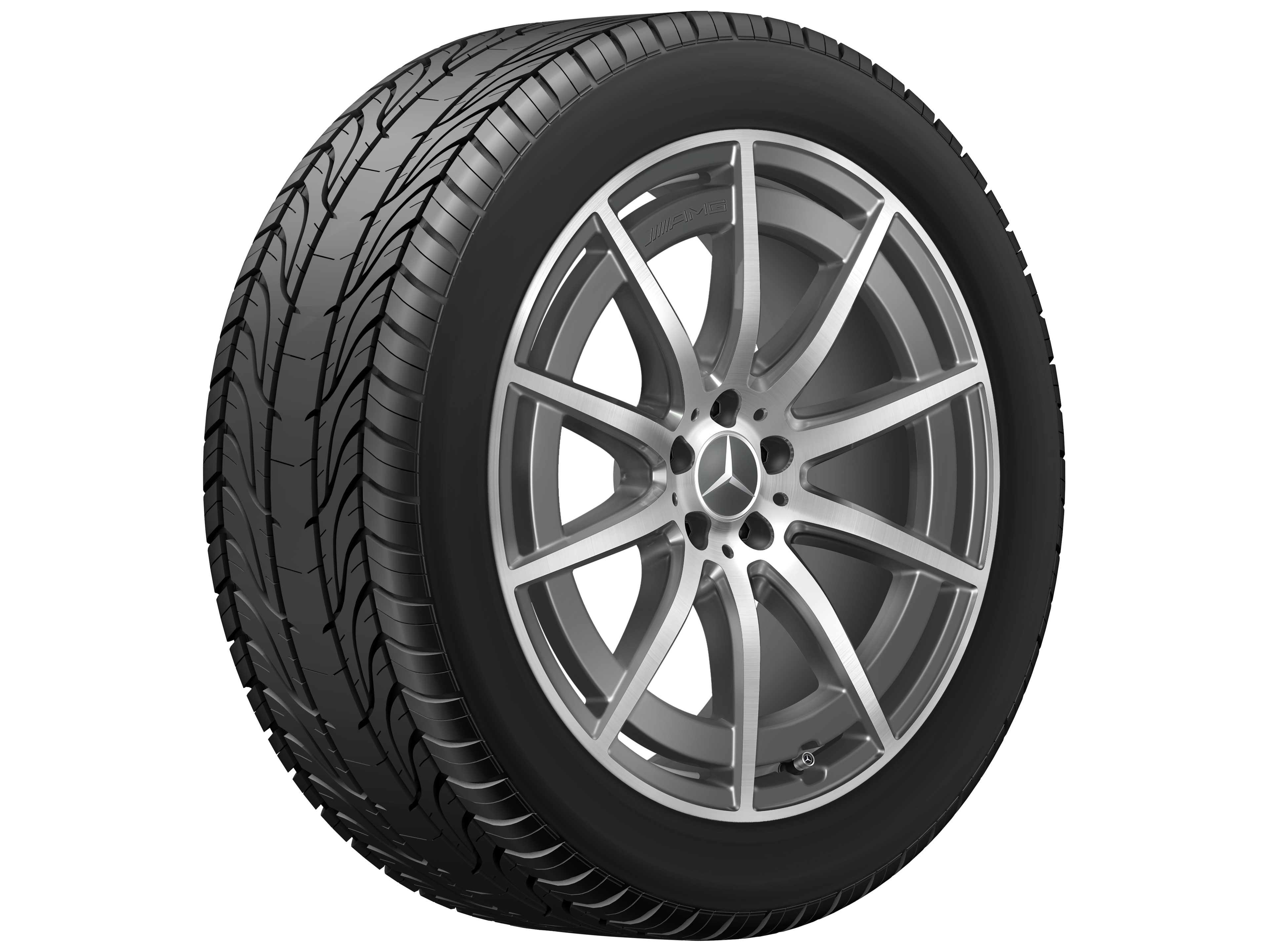 Kolo AMG s 10 paprsky, 53,3 cm (21 palců) - 9 J x 21 ET 36, šedá tantalum, soustružené do lesku
