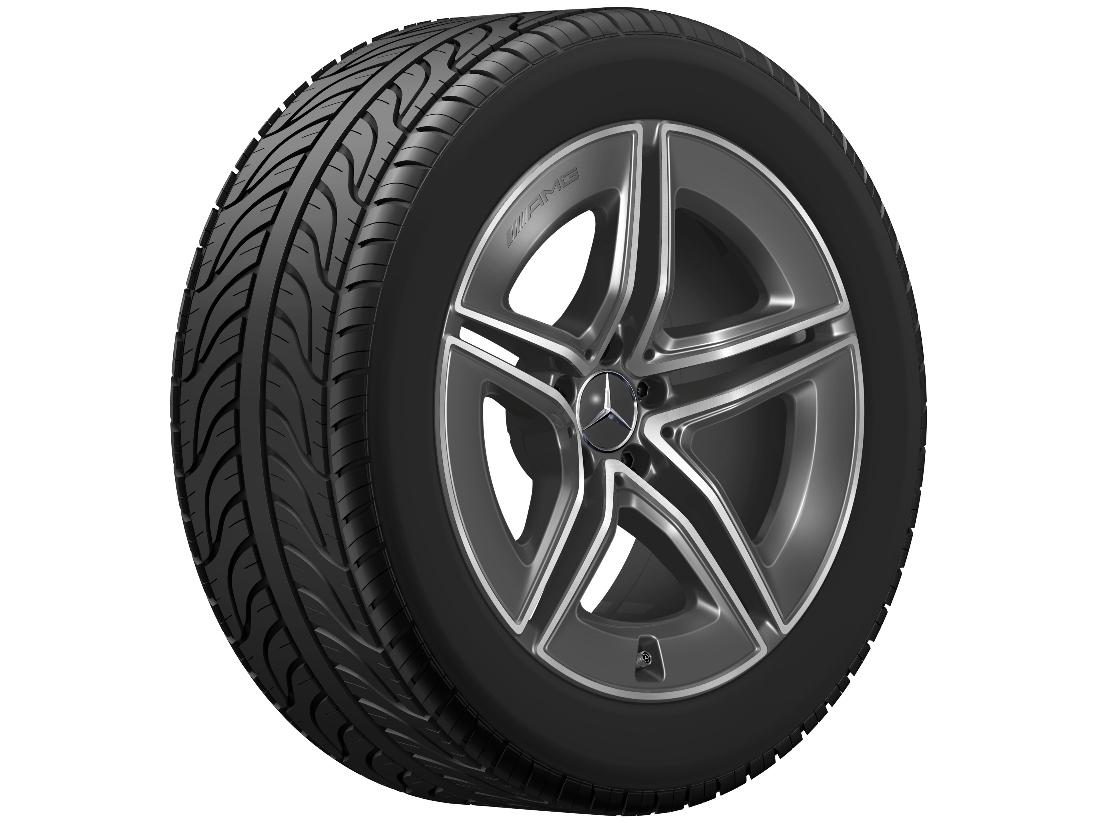 Kolo AMG s 5 dvojitými paprsky, 48,3 cm (19 palců) - 8 J x 19 ET 21,5, šedá tantalum, soustružené do lesku