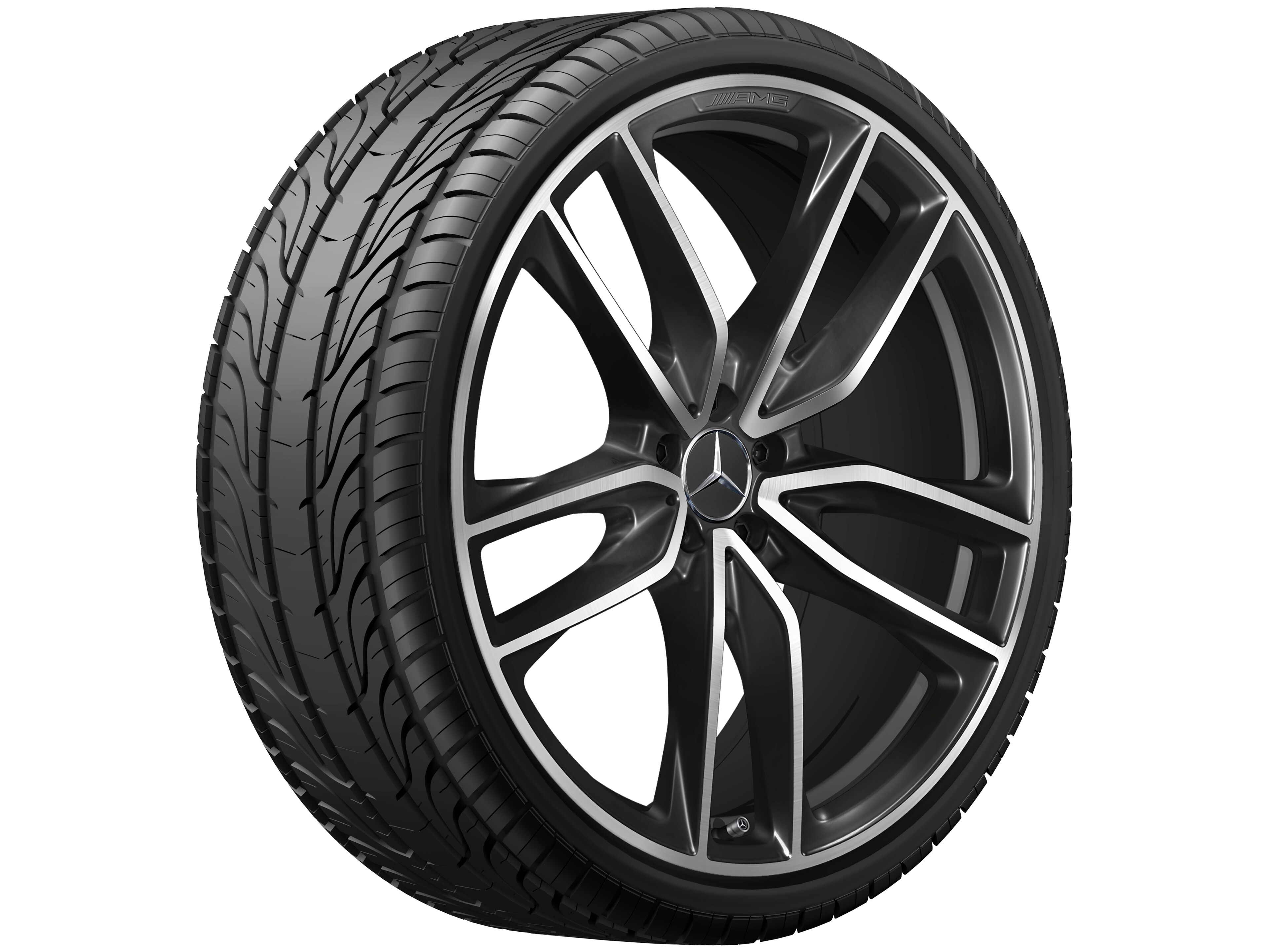 Kolo AMG s 5 dvojitými paprsky, 58,4 cm (23 palců) - 11,5 J x 23 ET 47, černá, soustružené do lesku