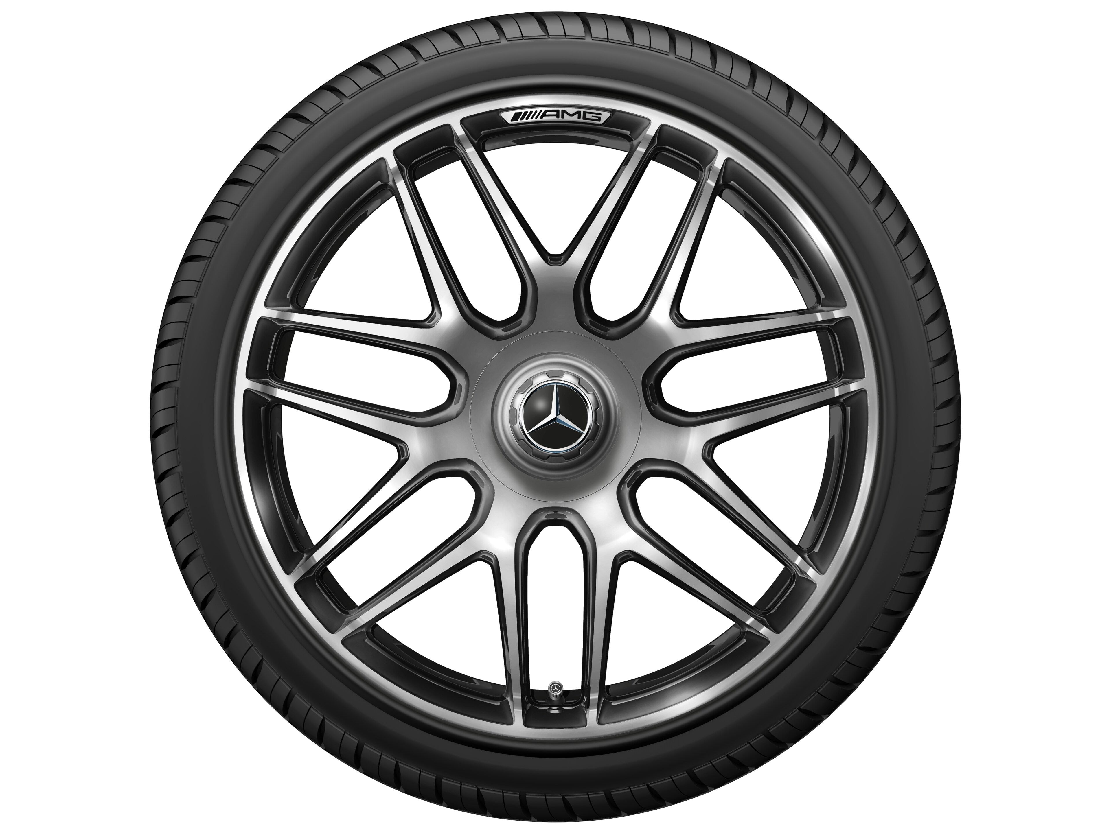Kované kolo AMG v provedení se zkříženými paprsky, 50,8 cm (20 palců), Okraj ráfku leštěný - 9,5 J x 20 ET 25, tmavě platinová lesklá, Okraj ráfku leštěný