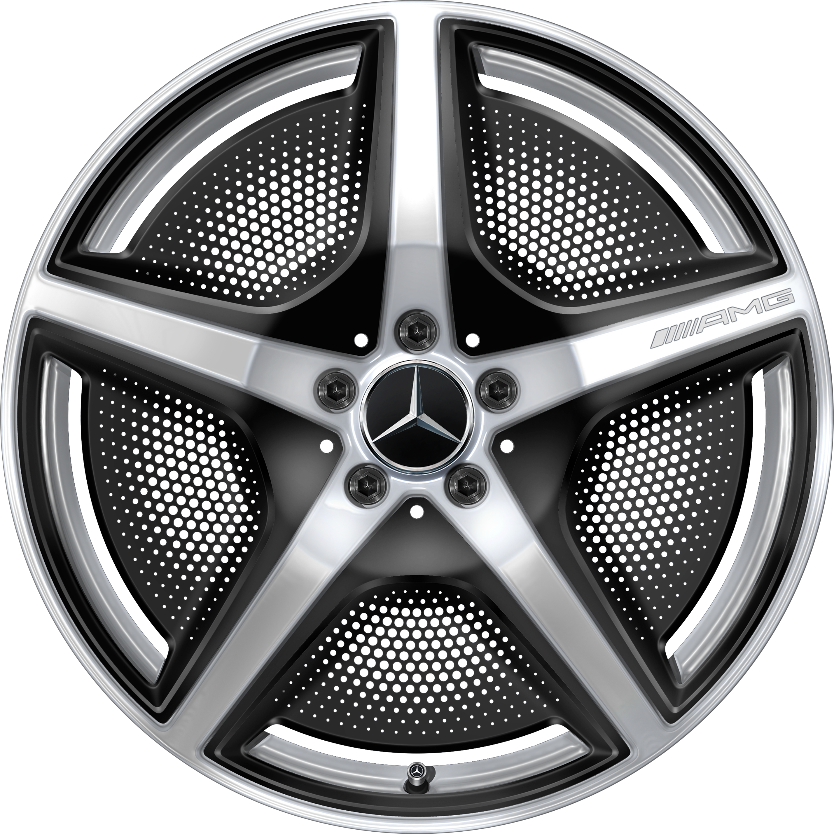 Kolo AMG s 5 paprsky, 50,8 cm (20 palců) - 10 J x 20 ET 66, stříbrná vanadium, vysoce lesklé