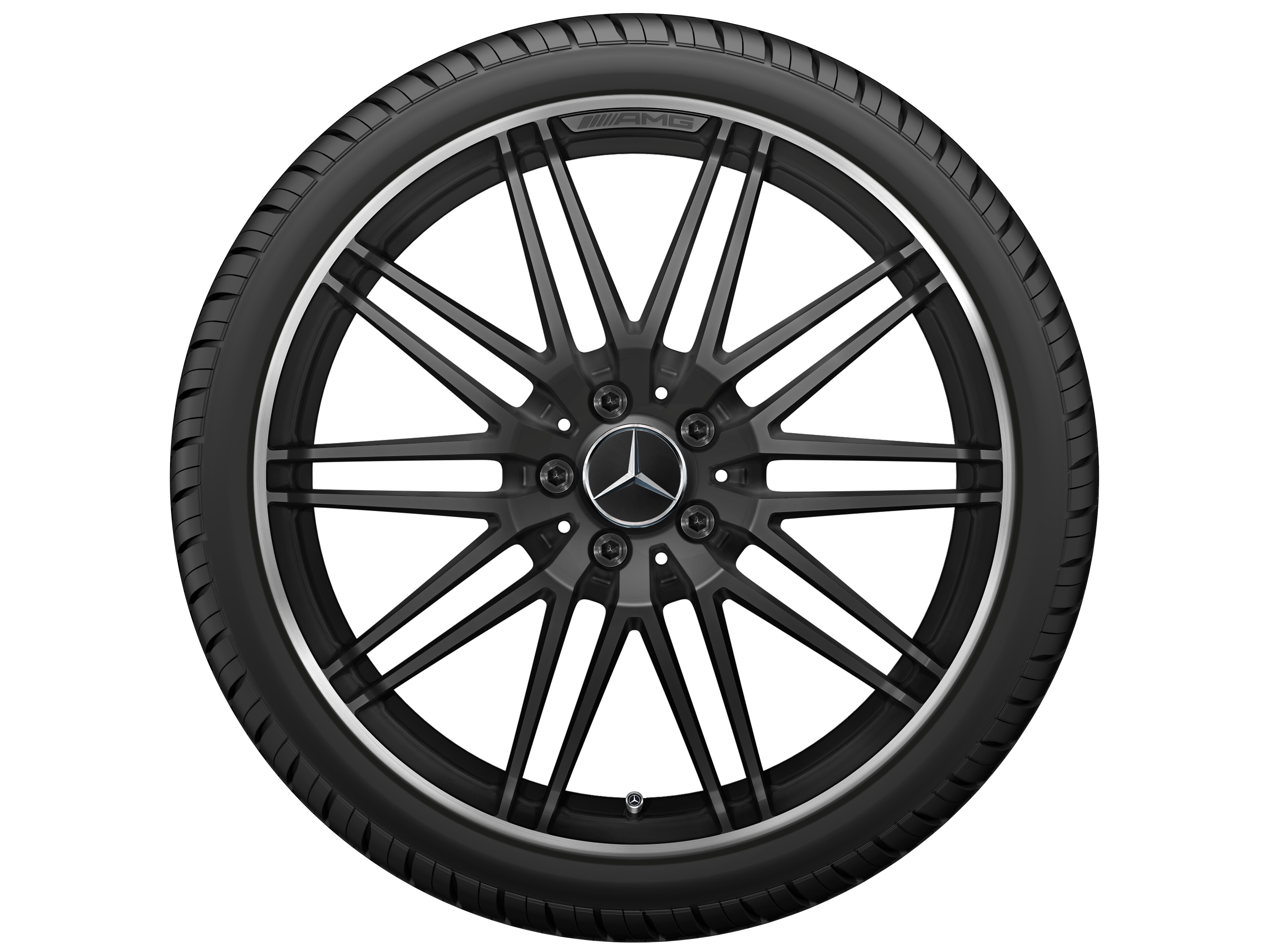 Kované kolo AMG V provedení s 10 paprsky, 50,8 cm (20 palců), Okraj ráfku leštěný - 11 J x 20 ET 68, černá matná, Okraj ráfku leštěný