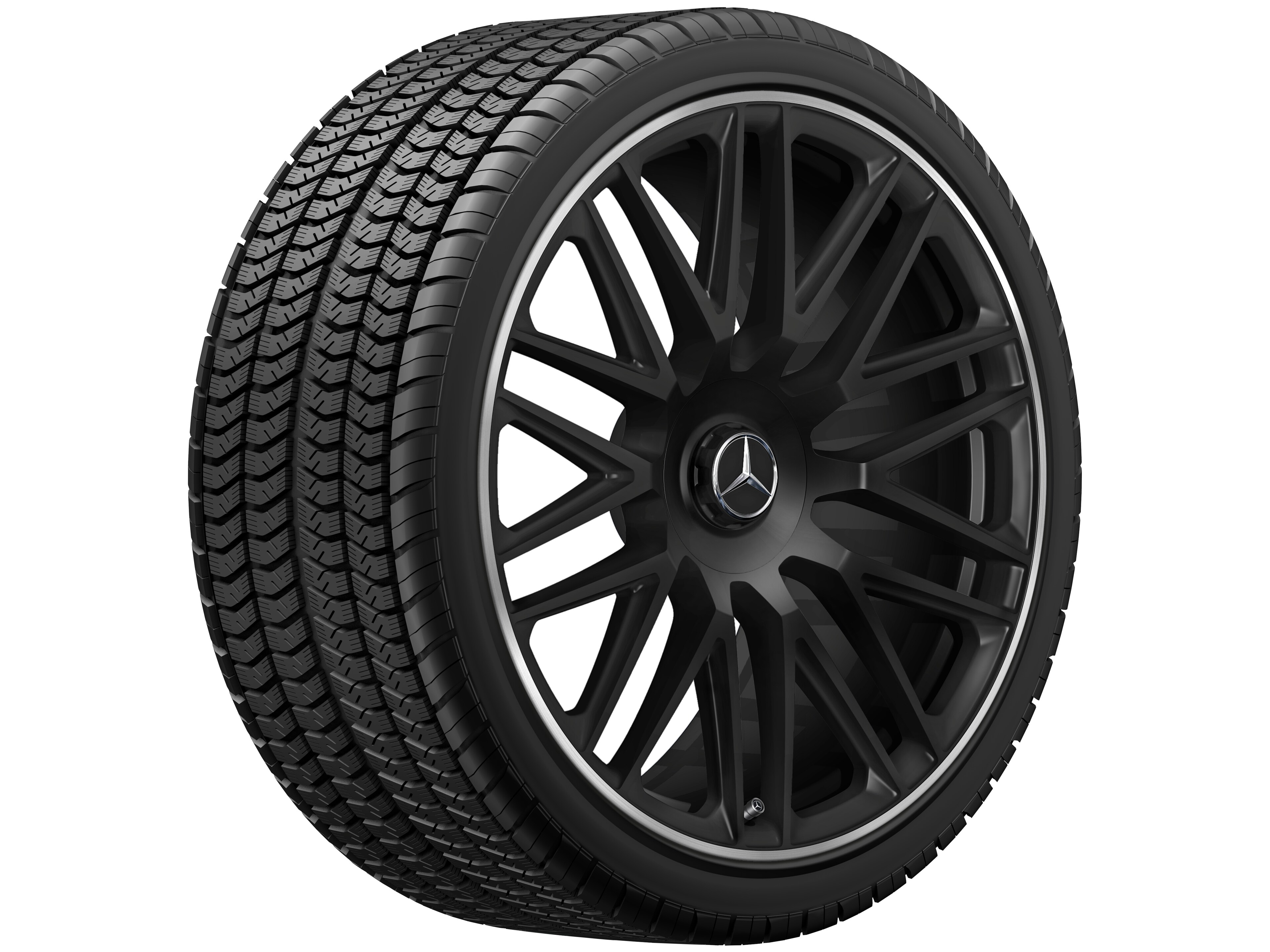 Kované kolo AMG v provedení s 10 paprsky, 53,3 cm (21 palců) - 10,5 J x 21 ET 50, černá matná, Okraj ráfku leštěný