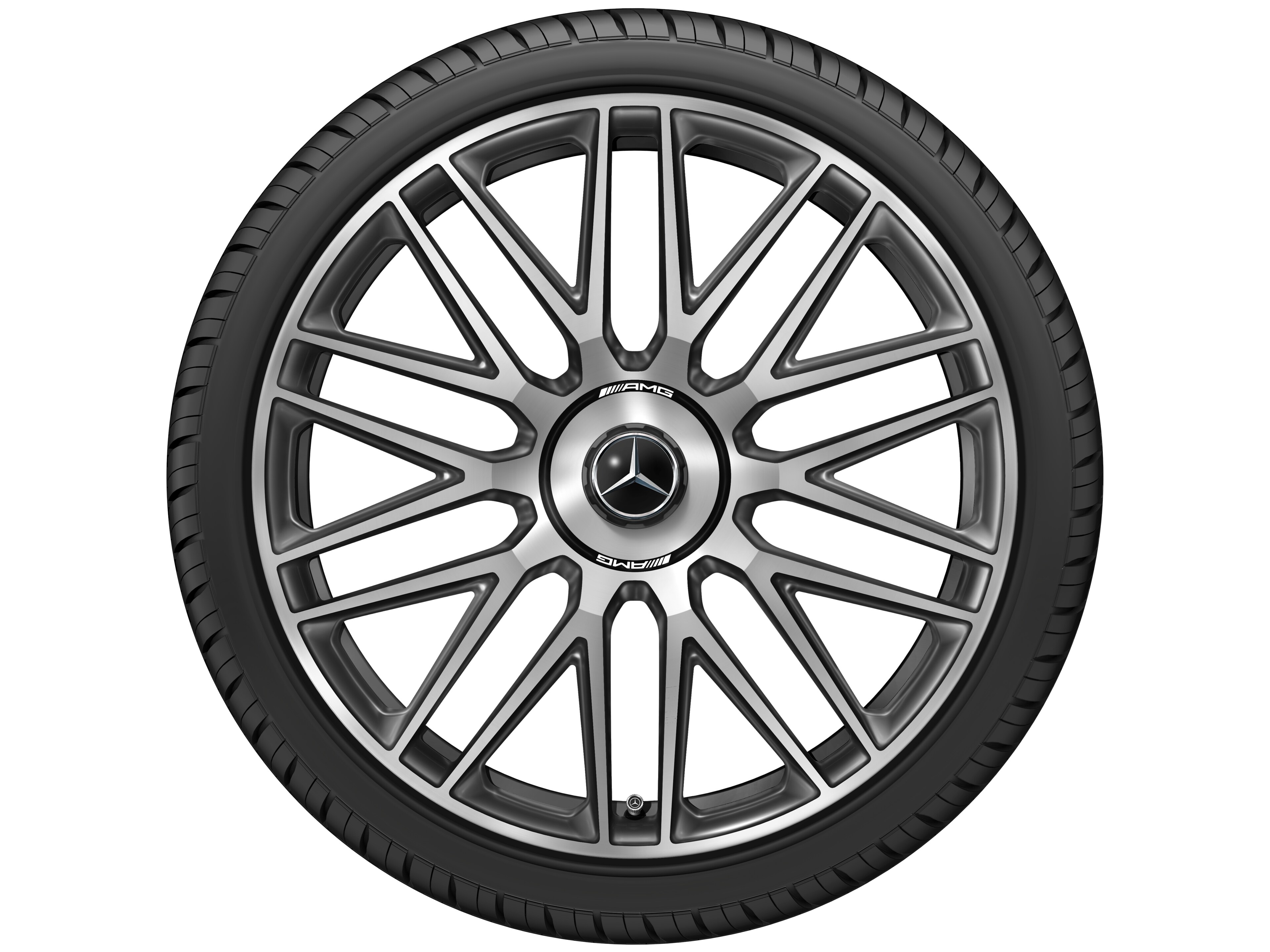 Kované kolo AMG v provedení s 10 paprsky, 53,3 cm (21 palců) - 9,5 J x 21 ET 33, černá / tmavě platinová lesklá