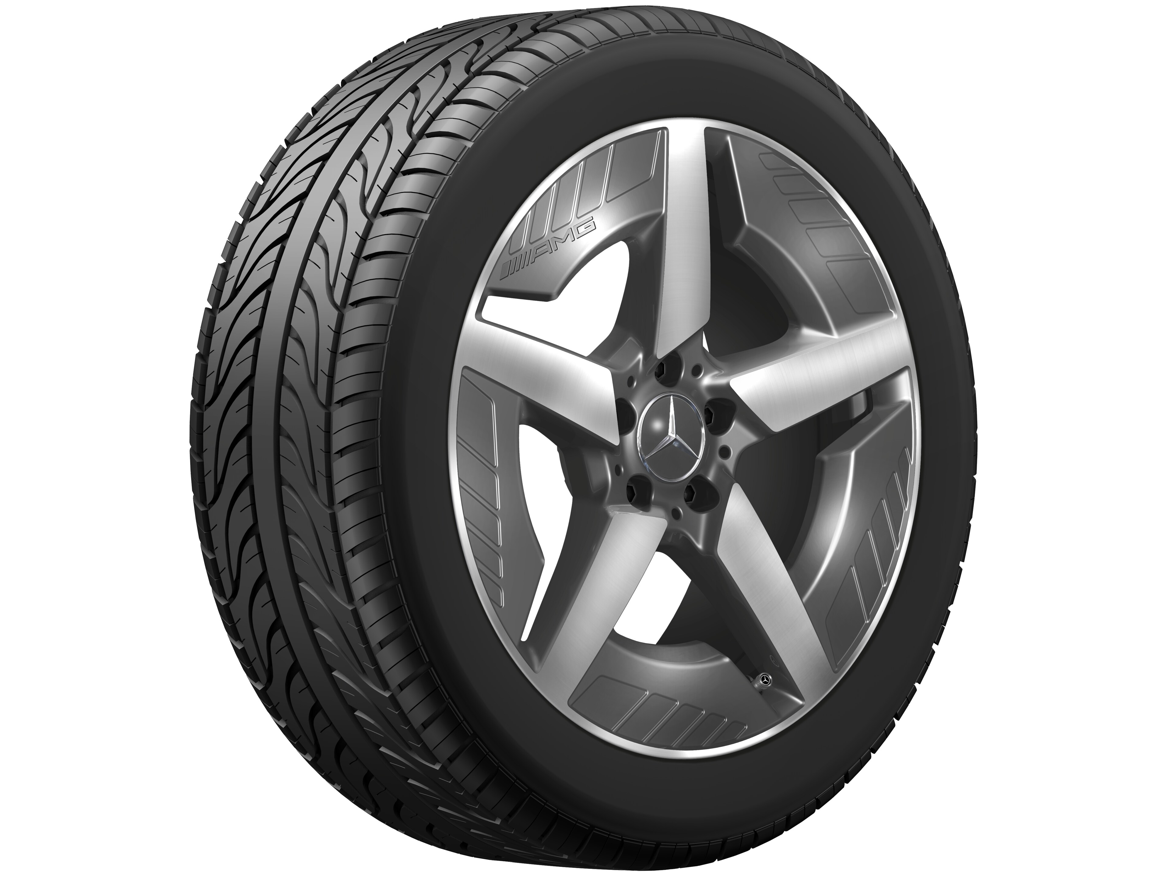 Kolo AMG z lehkých slitin, v 5paprskovém designu, 48,3 cm (19 palců), soustružené do lesku - 9 J x 19 ET 58,7, šedá tantalum, soustružené do lesku
