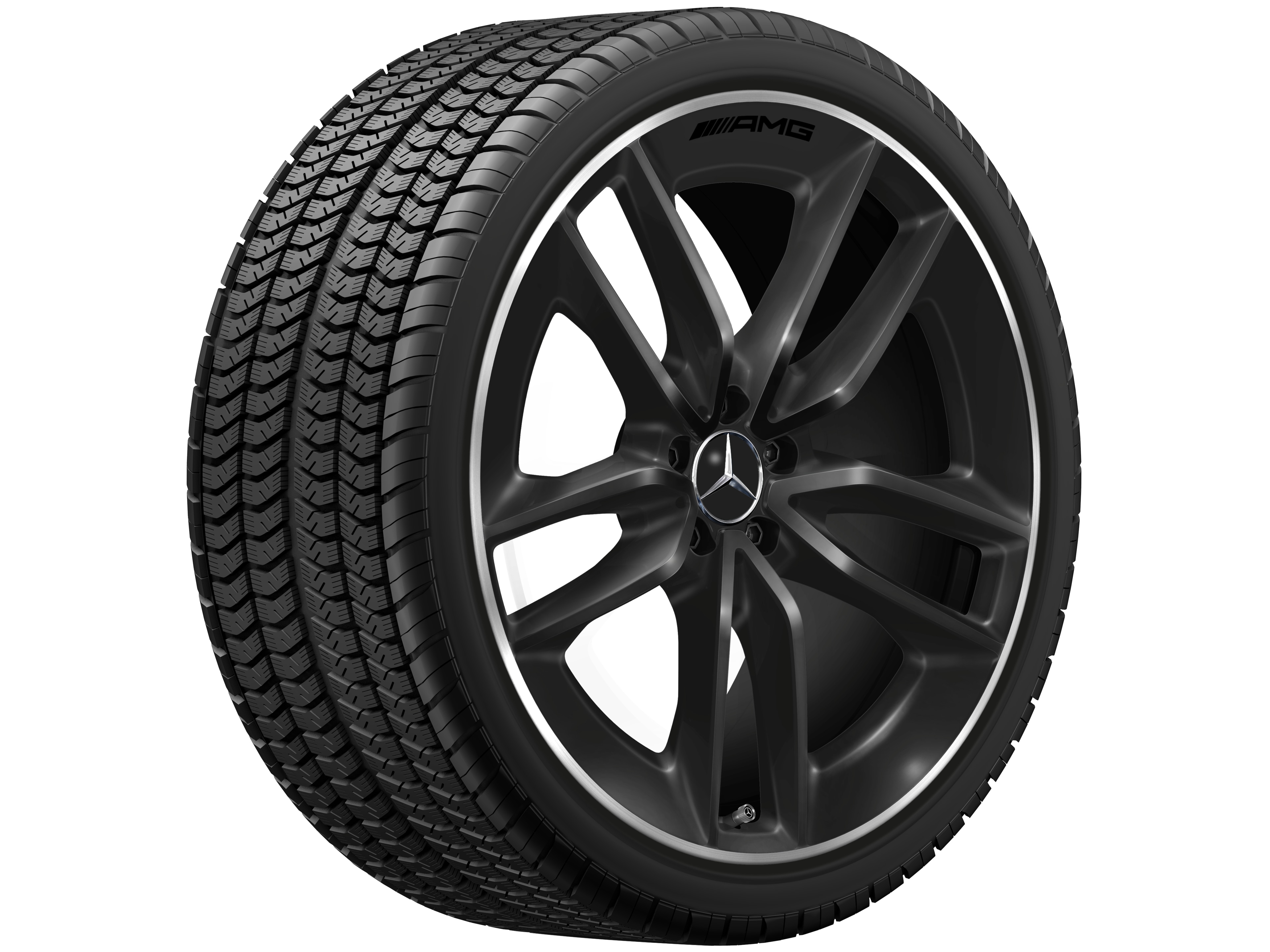 Kolo AMG s 5 dvojitými paprsky, 55,9 cm (22 palců), Okraj ráfku leštěný - 10 J x 22 ET 56,1, černá, Okraj ráfku leštěný