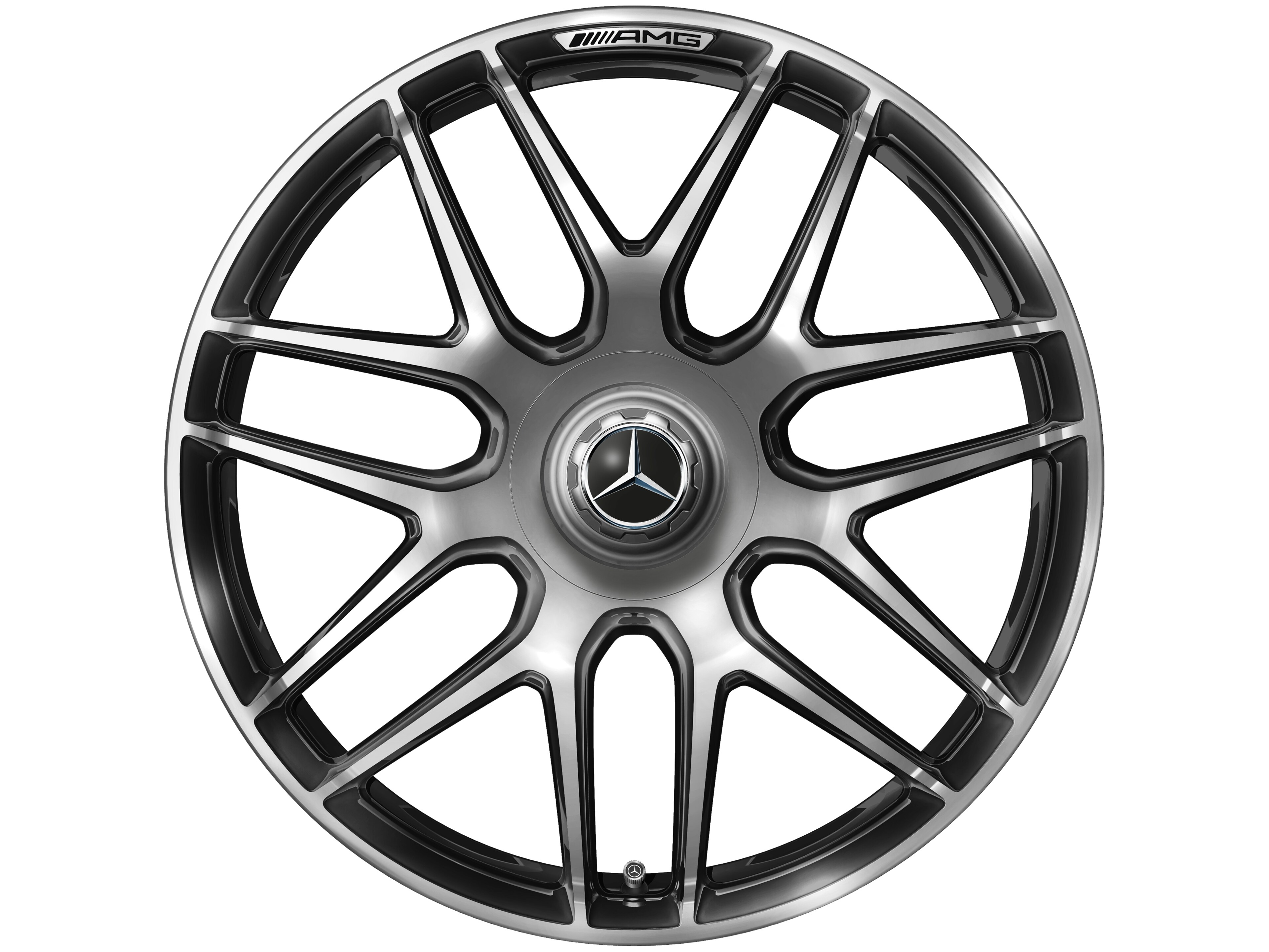 Kované kolo AMG v provedení se zkříženými paprsky, 50,8 cm (20 palců), Okraj ráfku leštěný - 9,5 J x 20 ET 25, tmavě platinová lesklá, Okraj ráfku leštěný