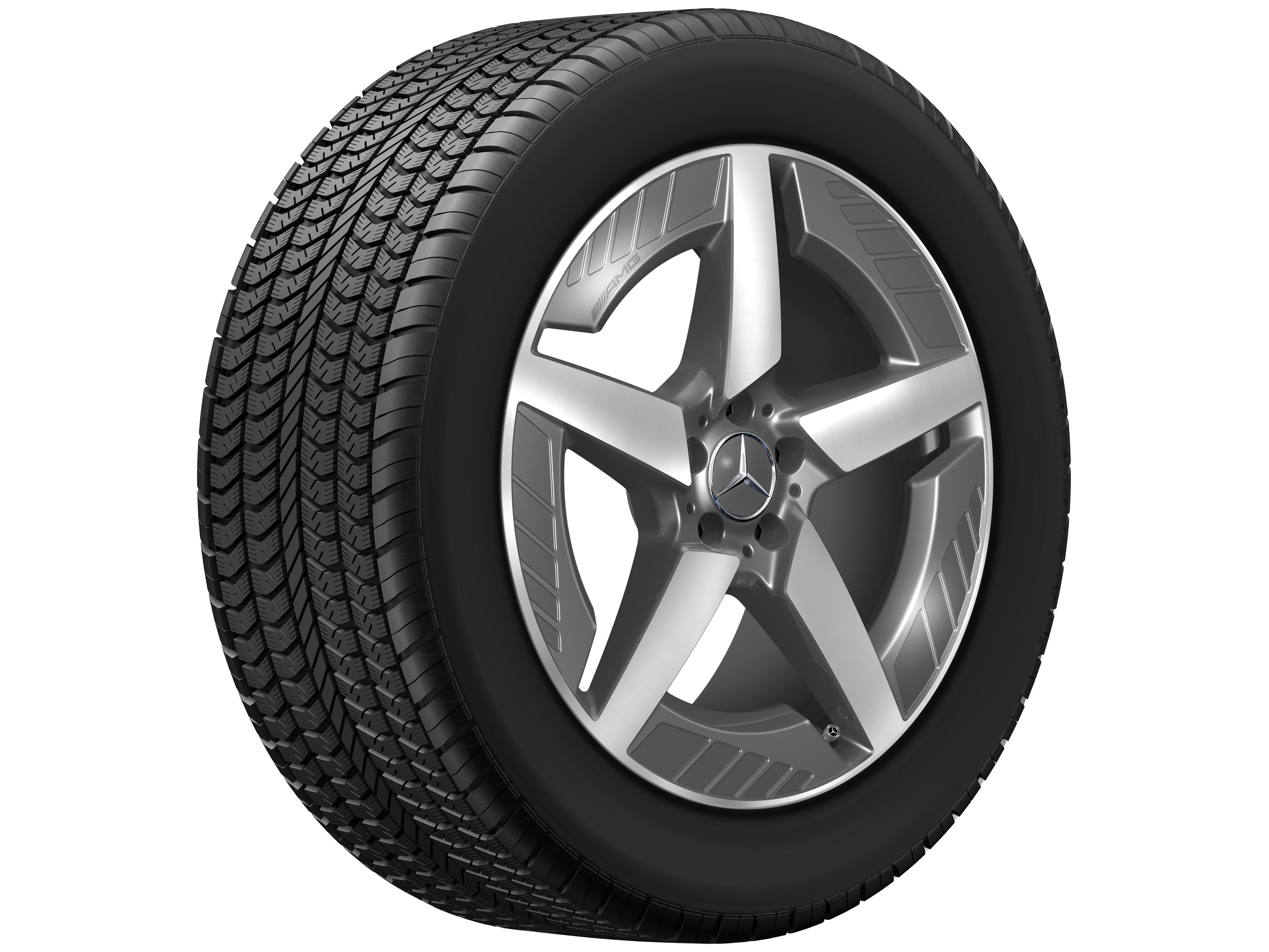 Kolo AMG z lehkých slitin, v 5paprskovém designu, 50,8 cm (20 palců) - 9 J x 20 ET 57,1, šedá tantalum, soustružené do lesku
