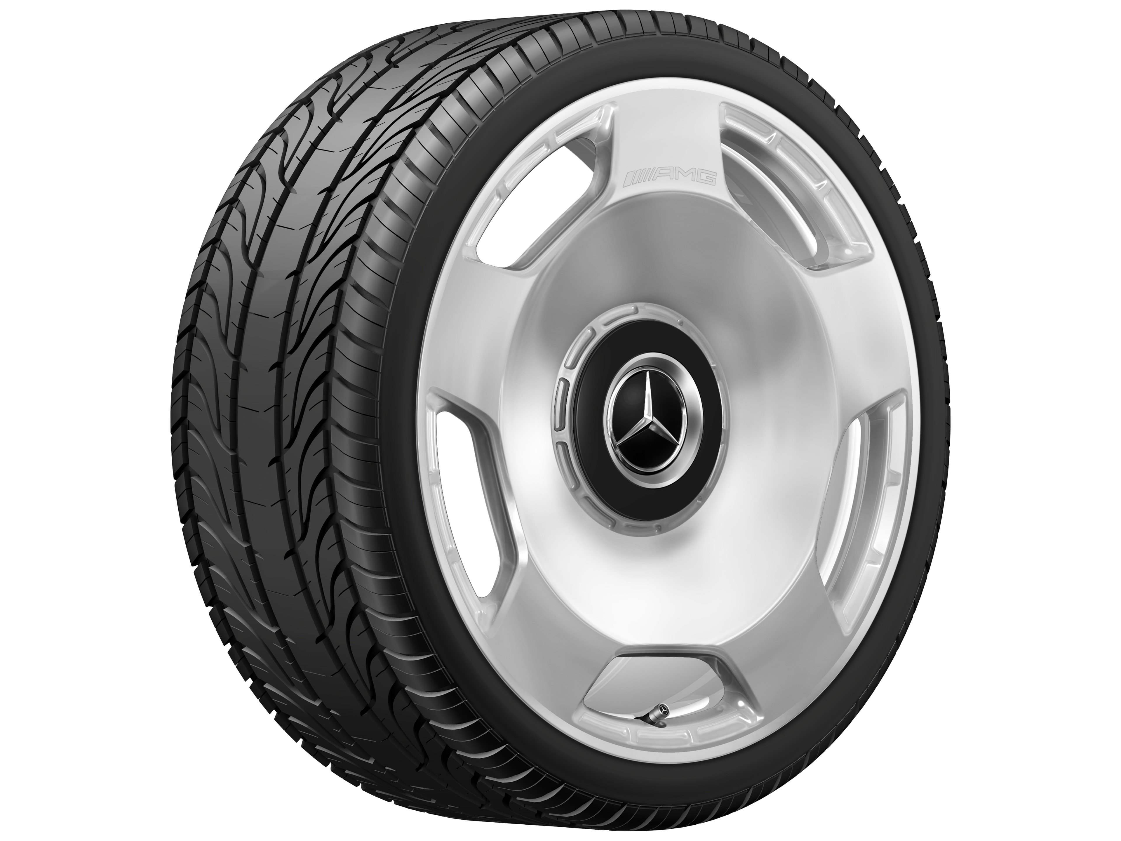 Kované kolo AMG v provedení s 5 otvory, 53,3 cm (21 palců) - 10 J x 21 ET 30, stříbrné barvy, vysoce leštěné