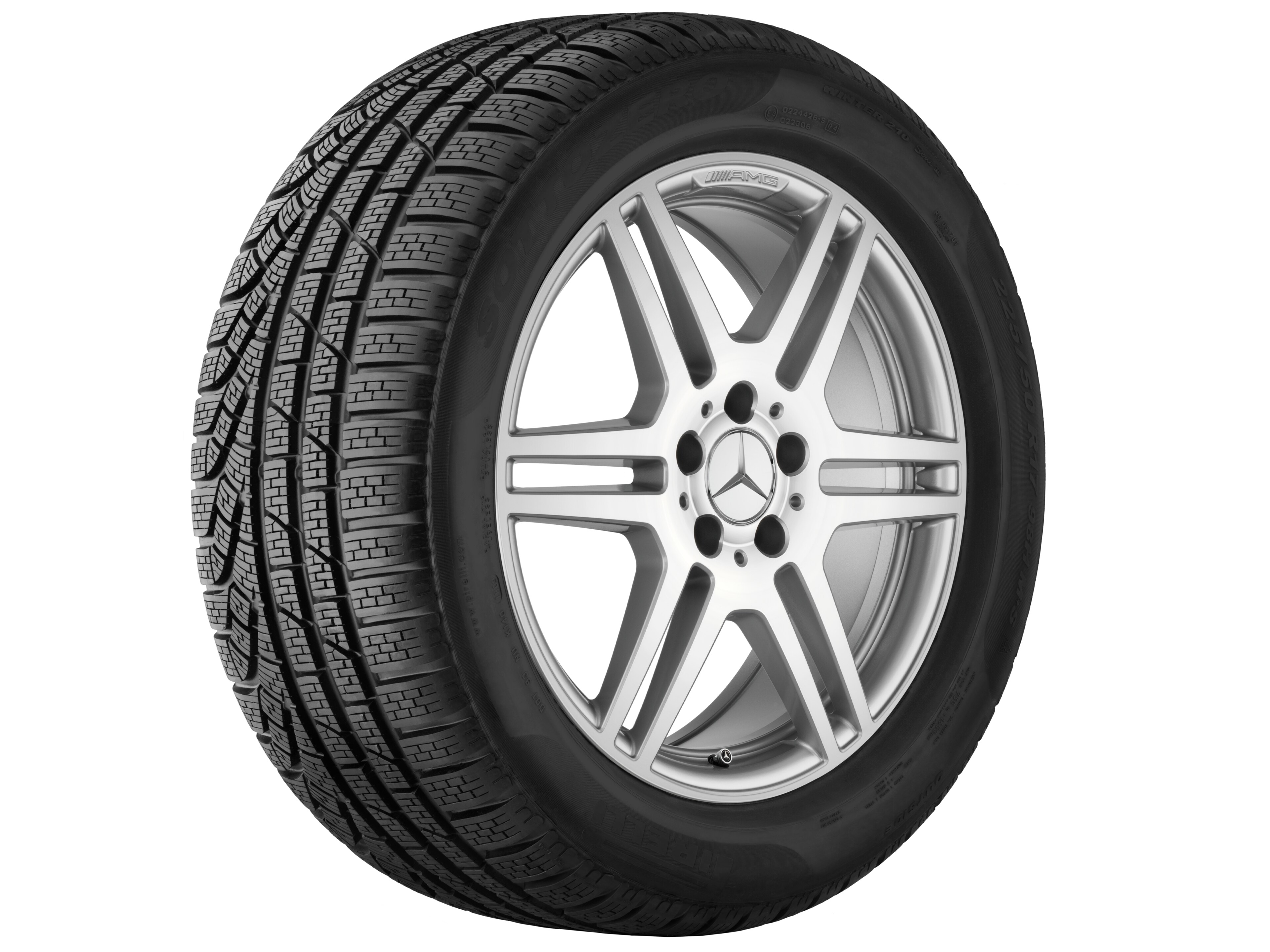 Kolo AMG s 6 dvojitými paprsky, 45,7 cm (18 palce) - 8,5 J x 18 ET 48, stříbrné barvy, soustružené do lesku